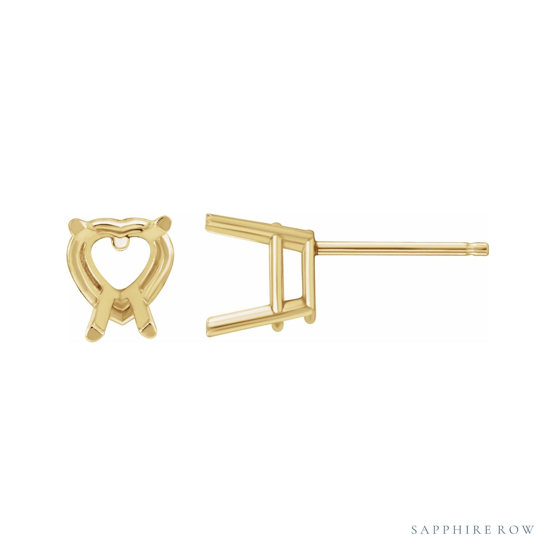Sapphire Row Heart 4-Prong Lightweight Earrings setting in 14K Yellow Gold, shown with a center stone (sold separately)