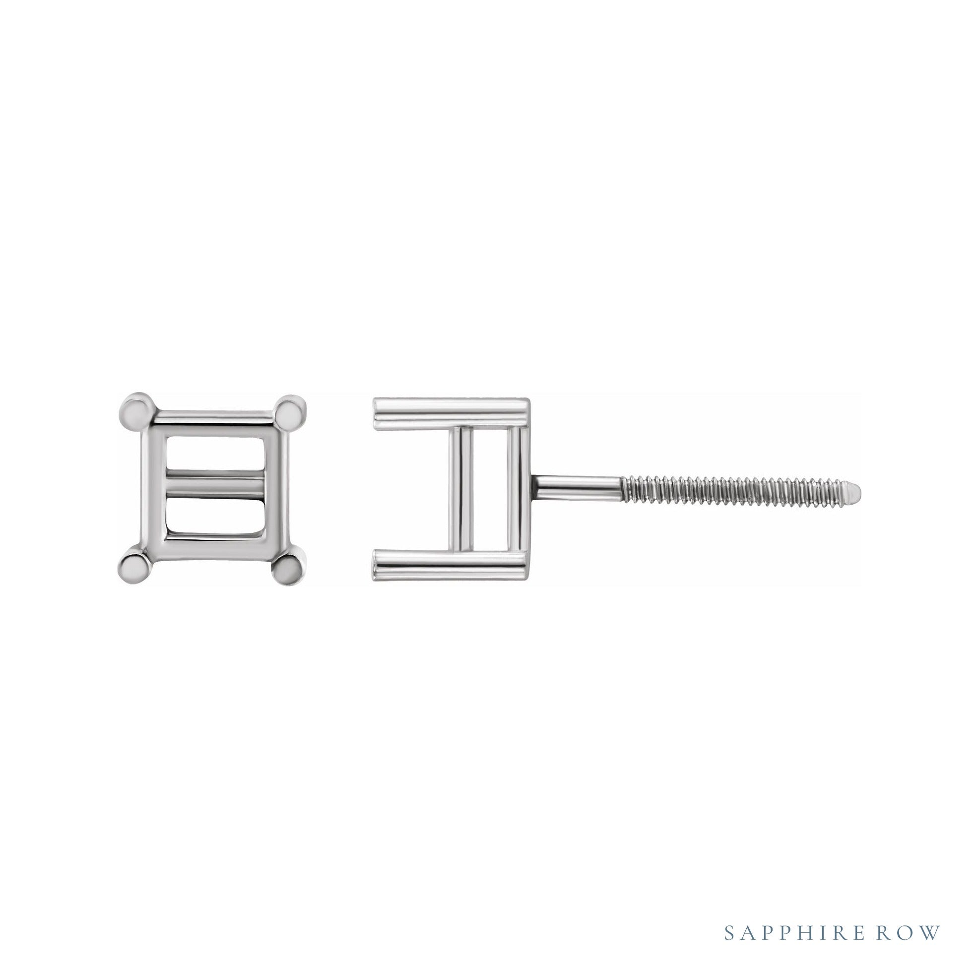 Sapphire Row Square 4-Prong Stud Earrings setting in 14K White Gold, shown with a center stone (sold separately)