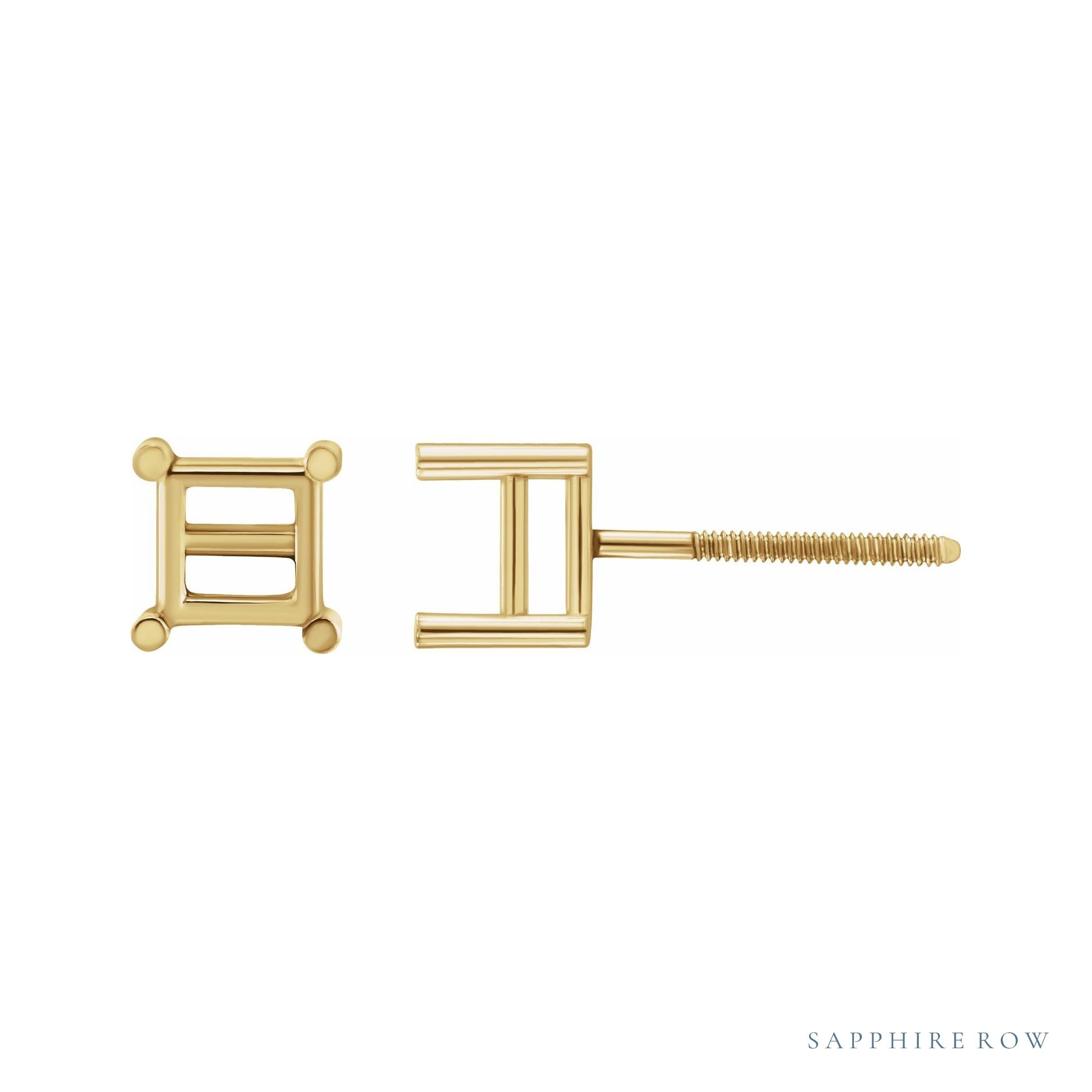 Sapphire Row Square 4-Prong Stud Earrings setting in 14K Yellow Gold, shown with a center stone (sold separately)