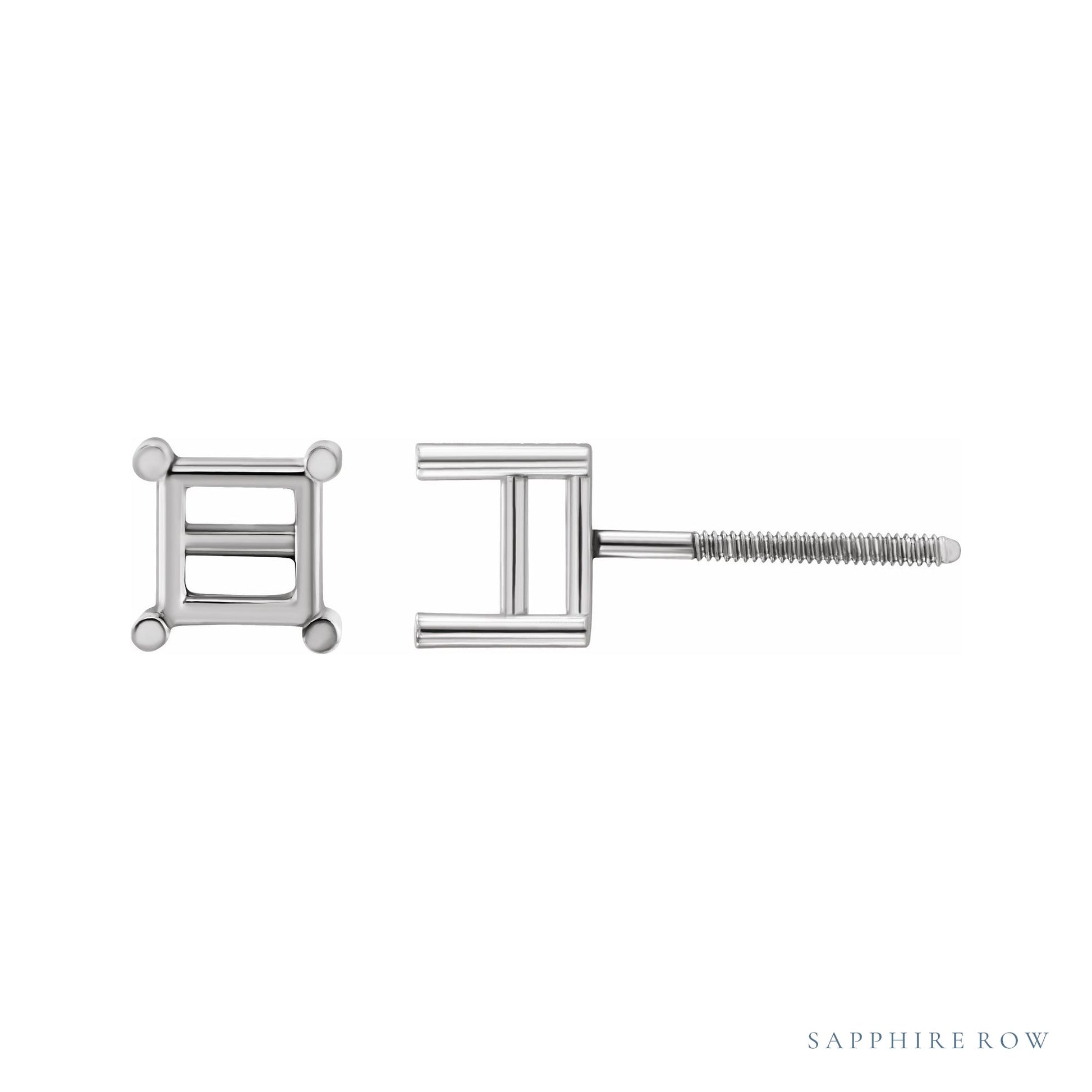 Sapphire Row Square 4-Prong Stud Earrings setting in Platinum, shown with a center stone (sold separately)
