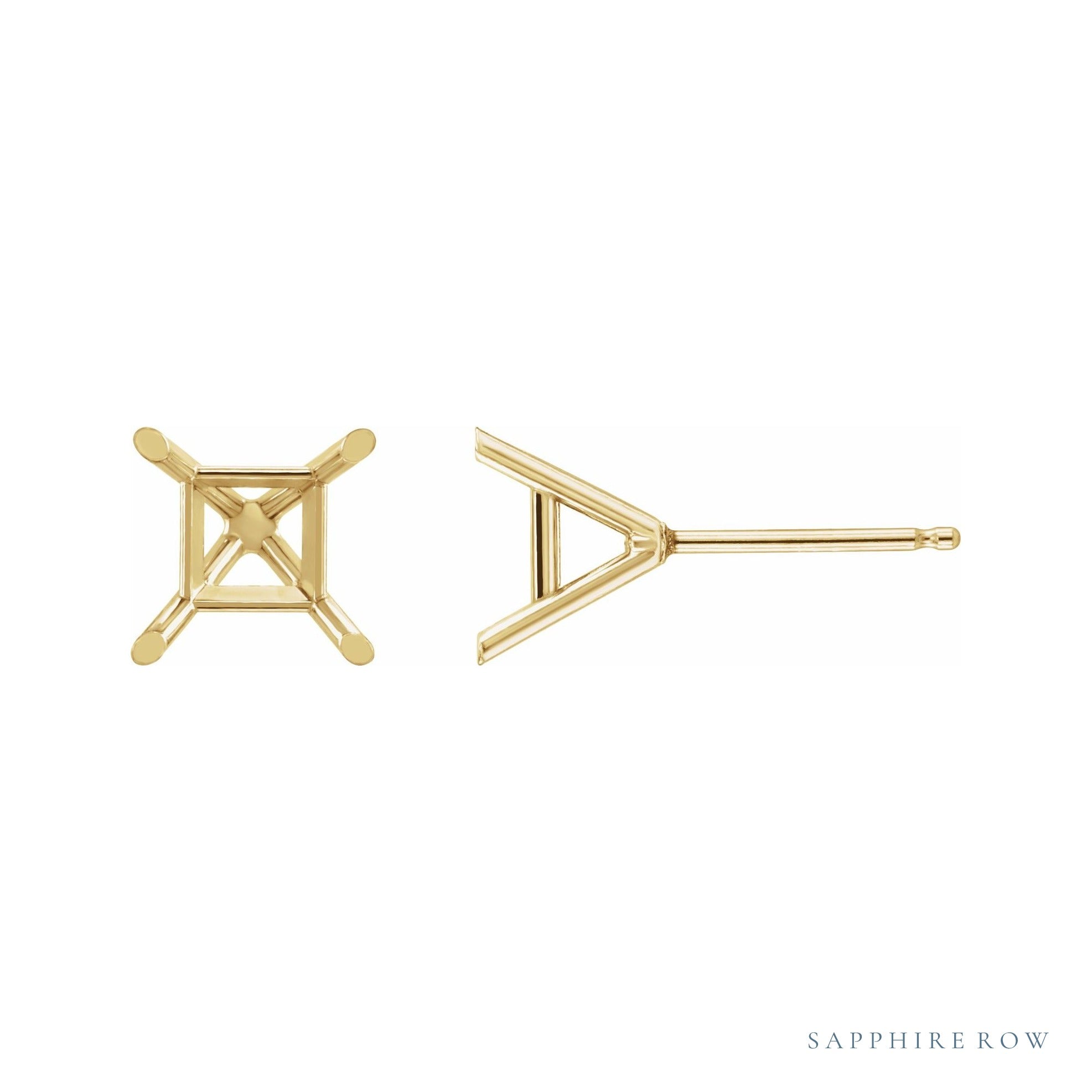 Sapphire Row Square 4-Prong Cocktail-Style Stud Earrings setting in 14K Yellow Gold, shown with a center stone (sold separately)