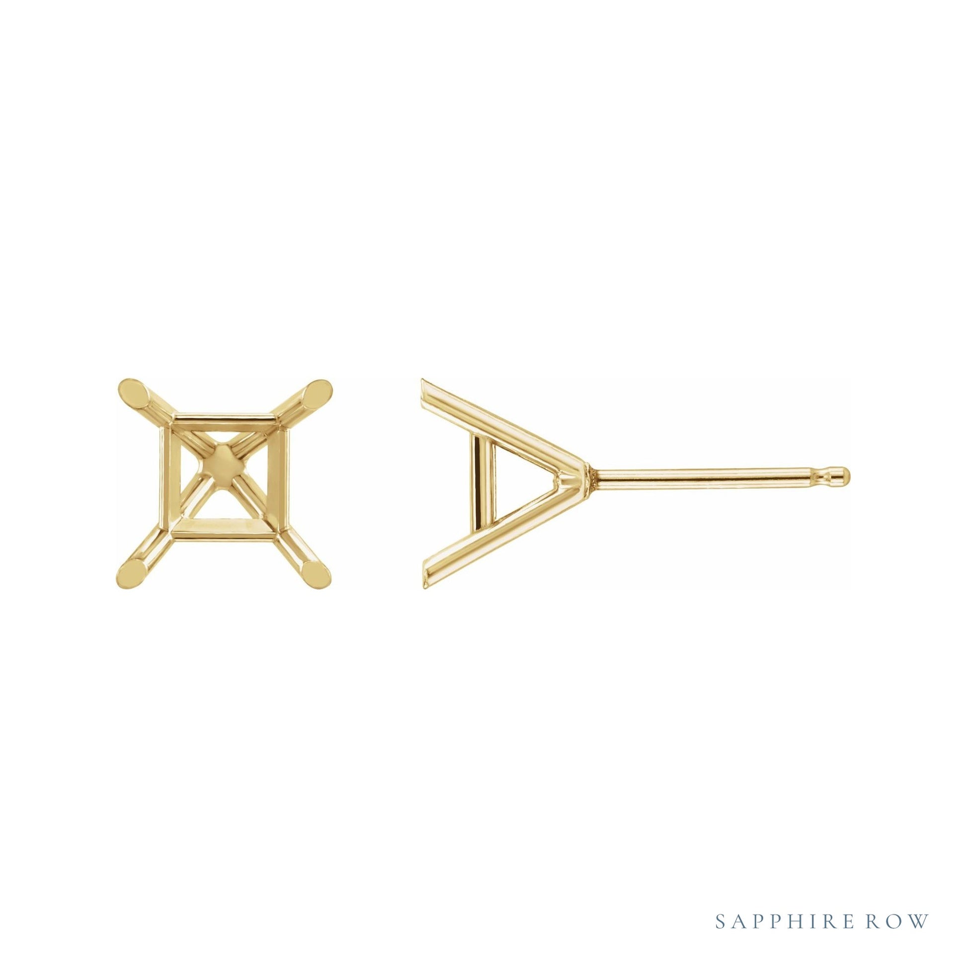Sapphire Row Square 4-Prong Cocktail-Style Stud Earrings setting in 14K Yellow Gold, shown with a center stone (sold separately)
