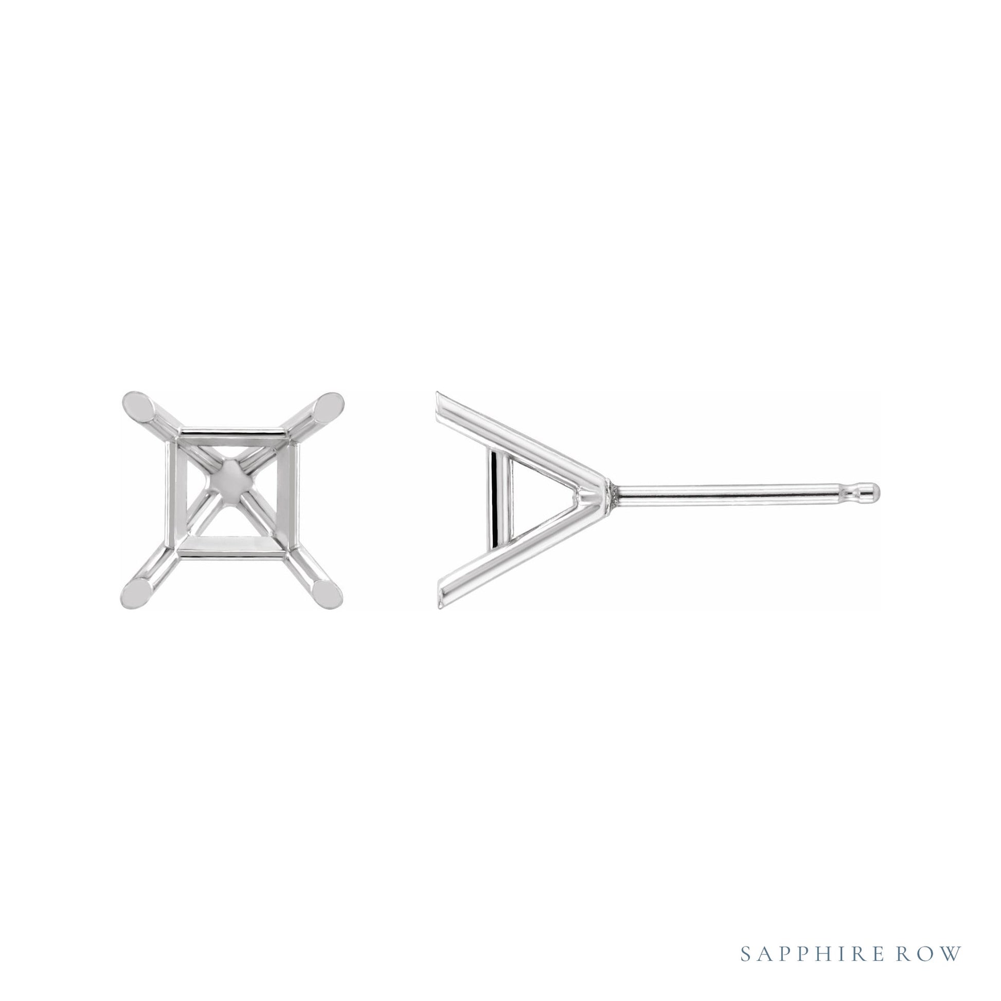 Sapphire Row Square 4-Prong Cocktail-Style Stud Earrings setting in Platinum, shown with a center stone (sold separately)