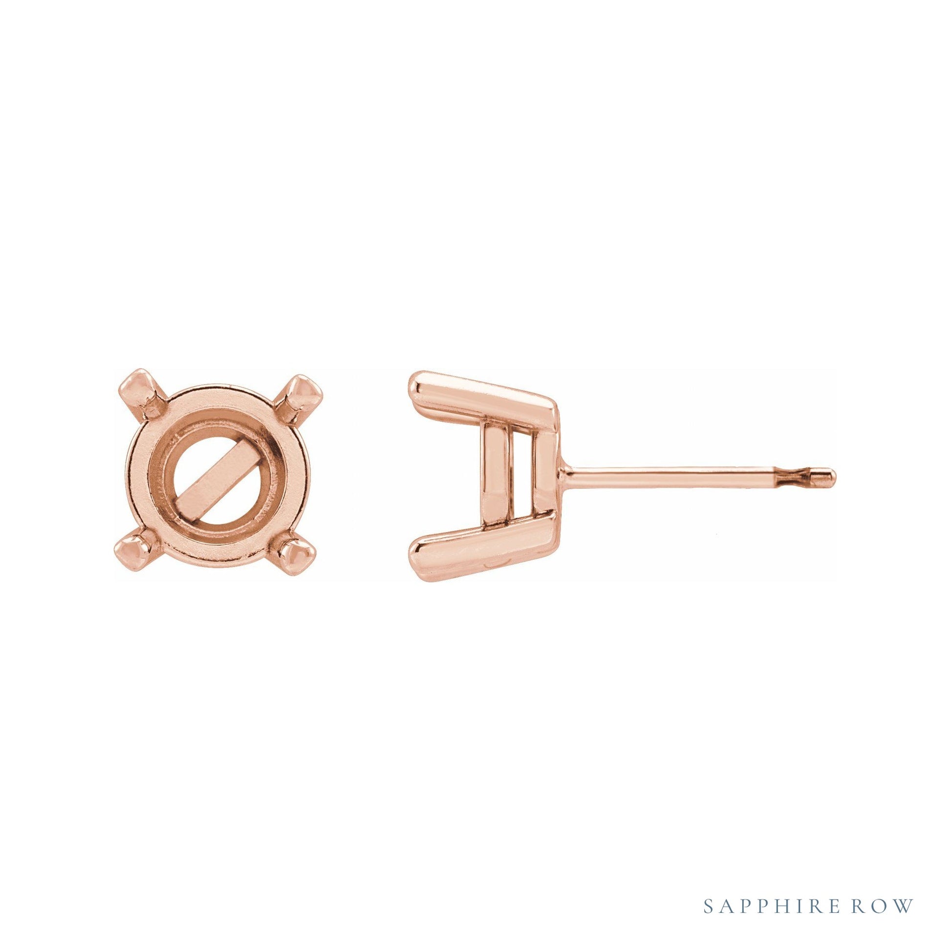 Sapphire Row Round 4-Prong Rose-Cut Stud Earrings setting in 14K Rose Gold, shown with a center stone (sold separately)