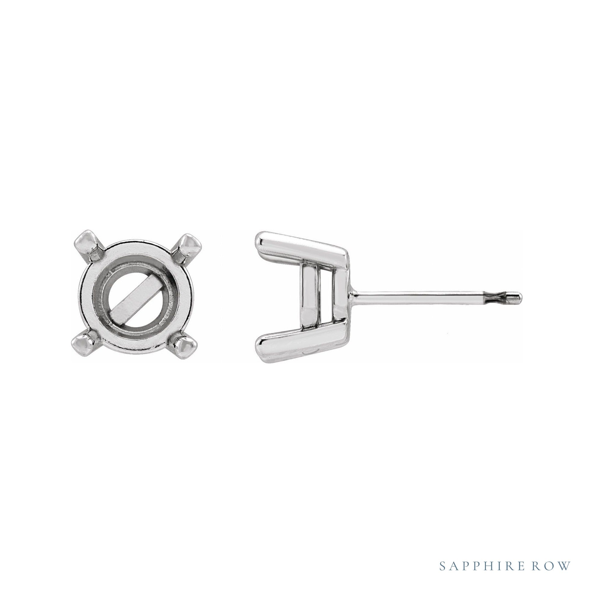 Sapphire Row Round 4-Prong Rose-Cut Stud Earrings setting in 14K White Gold, shown with a center stone (sold separately)