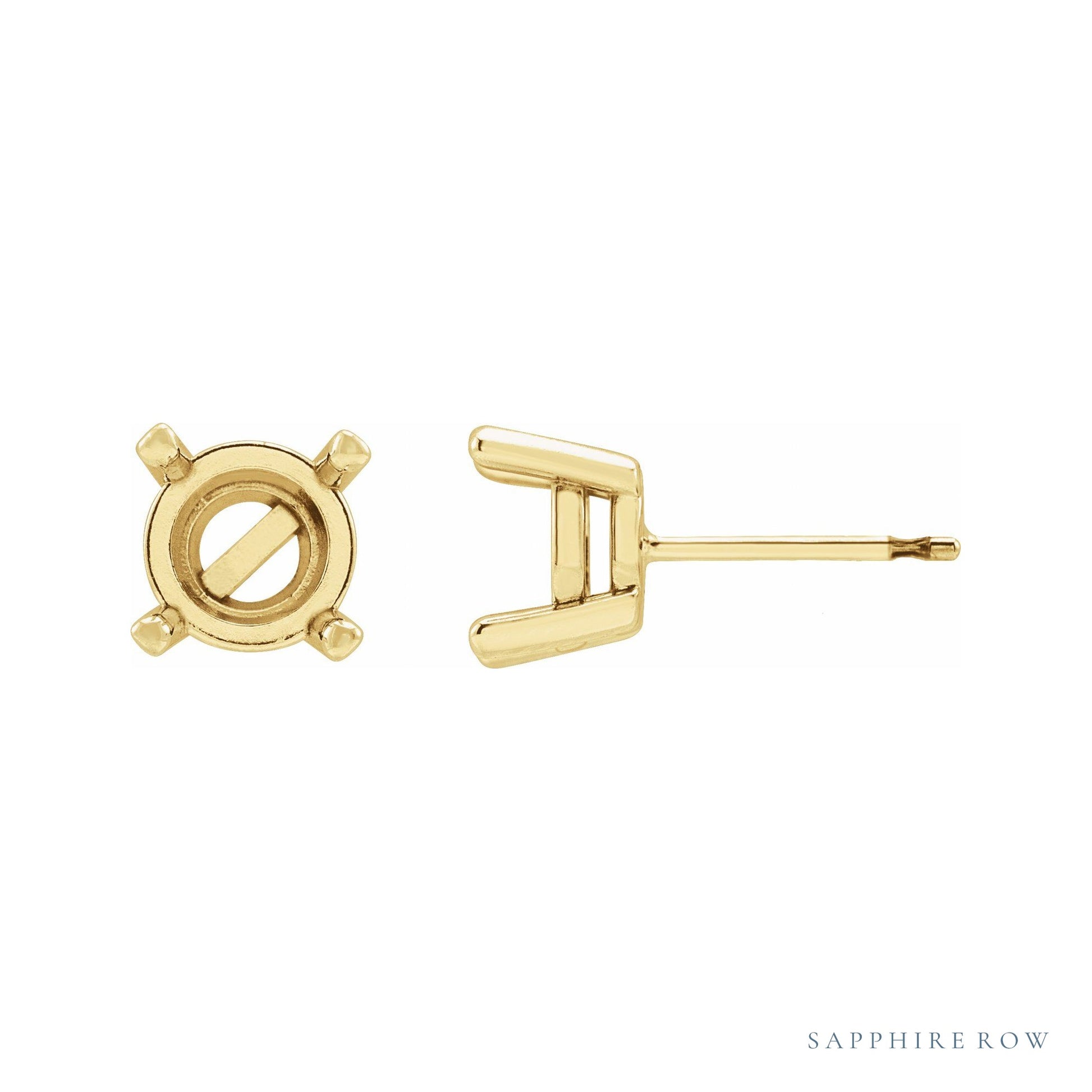 Sapphire Row Round 4-Prong Rose-Cut Stud Earrings setting in 14K Yellow Gold, shown with a center stone (sold separately)