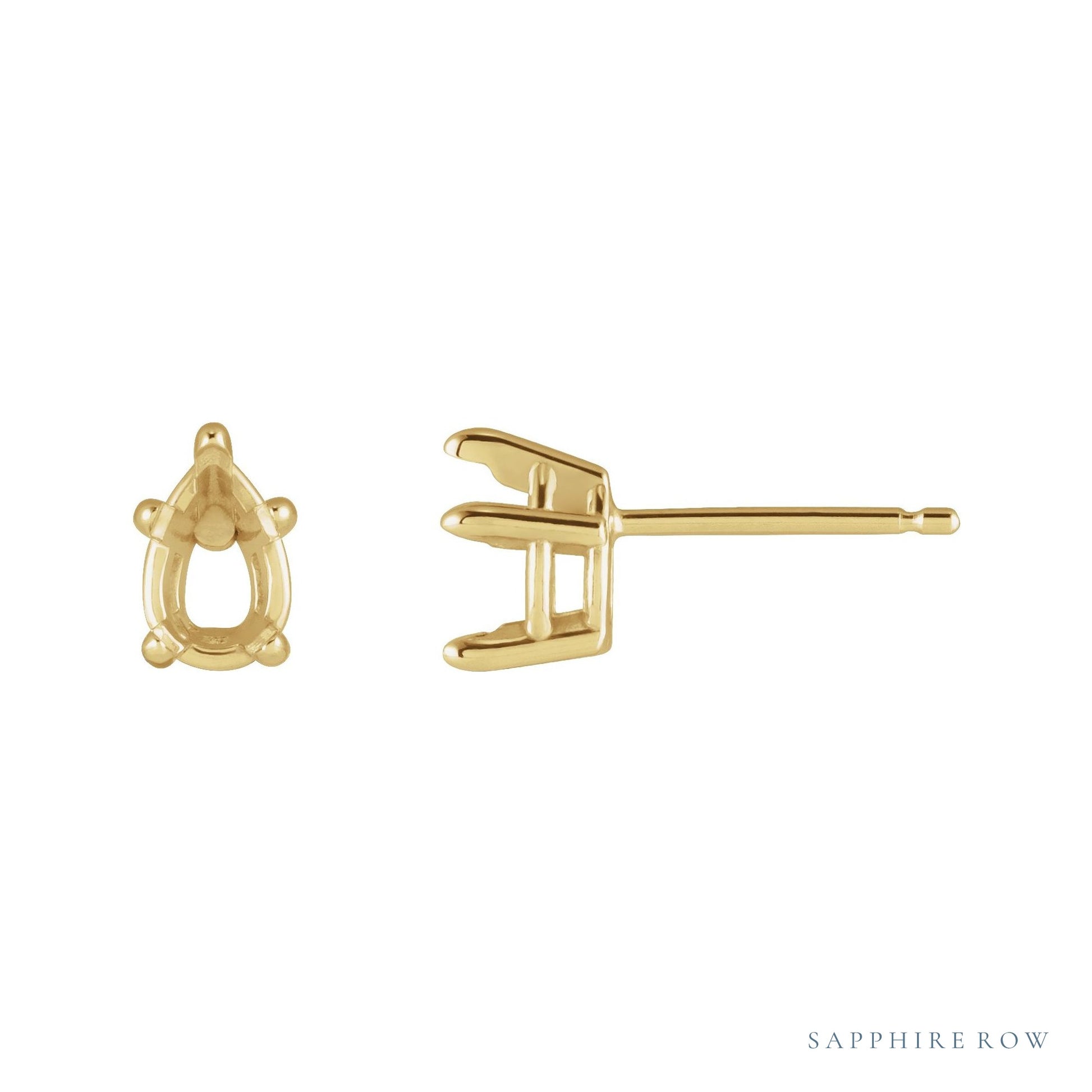 Sapphire Row Pear 5-Prong Claw Stud Earrings setting in 14K Yellow Gold, shown with a center stone (sold separately)
