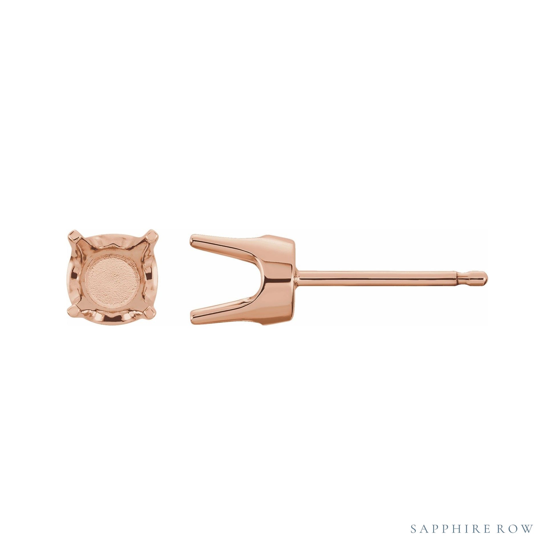 Sapphire Row Round 4-Prong Stud Earrings setting in 14K Rose Gold, shown with a center stone (sold separately)