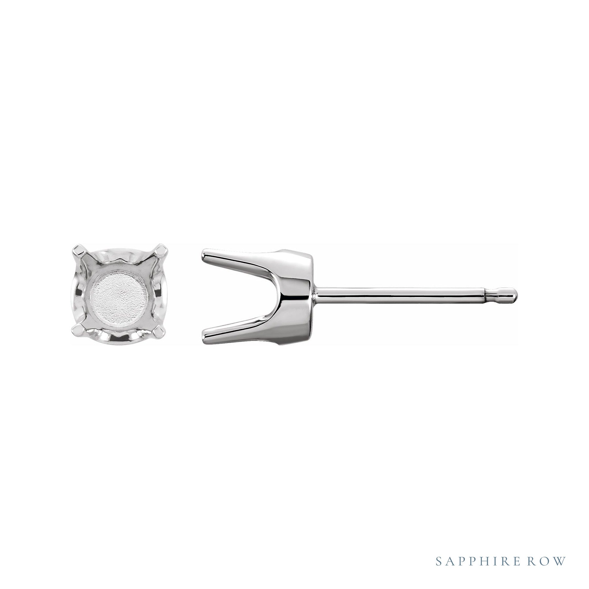 Sapphire Row Round 4-Prong Stud Earrings setting in 14K White Gold, shown with a center stone (sold separately)