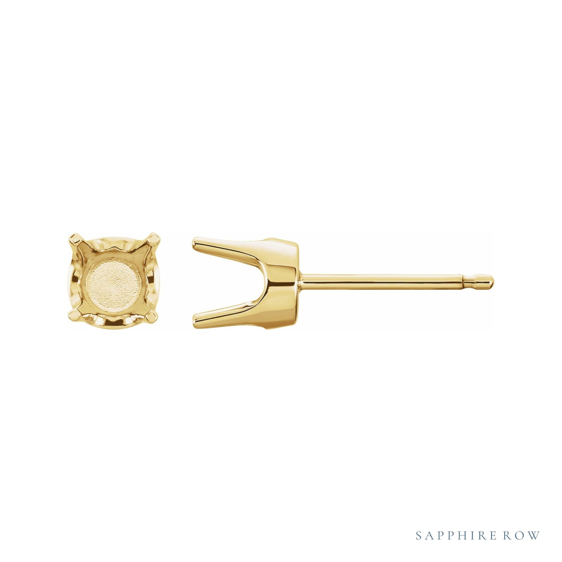 Sapphire Row Round 4-Prong Stud Earrings setting in 14K Yellow Gold, shown with a center stone (sold separately)