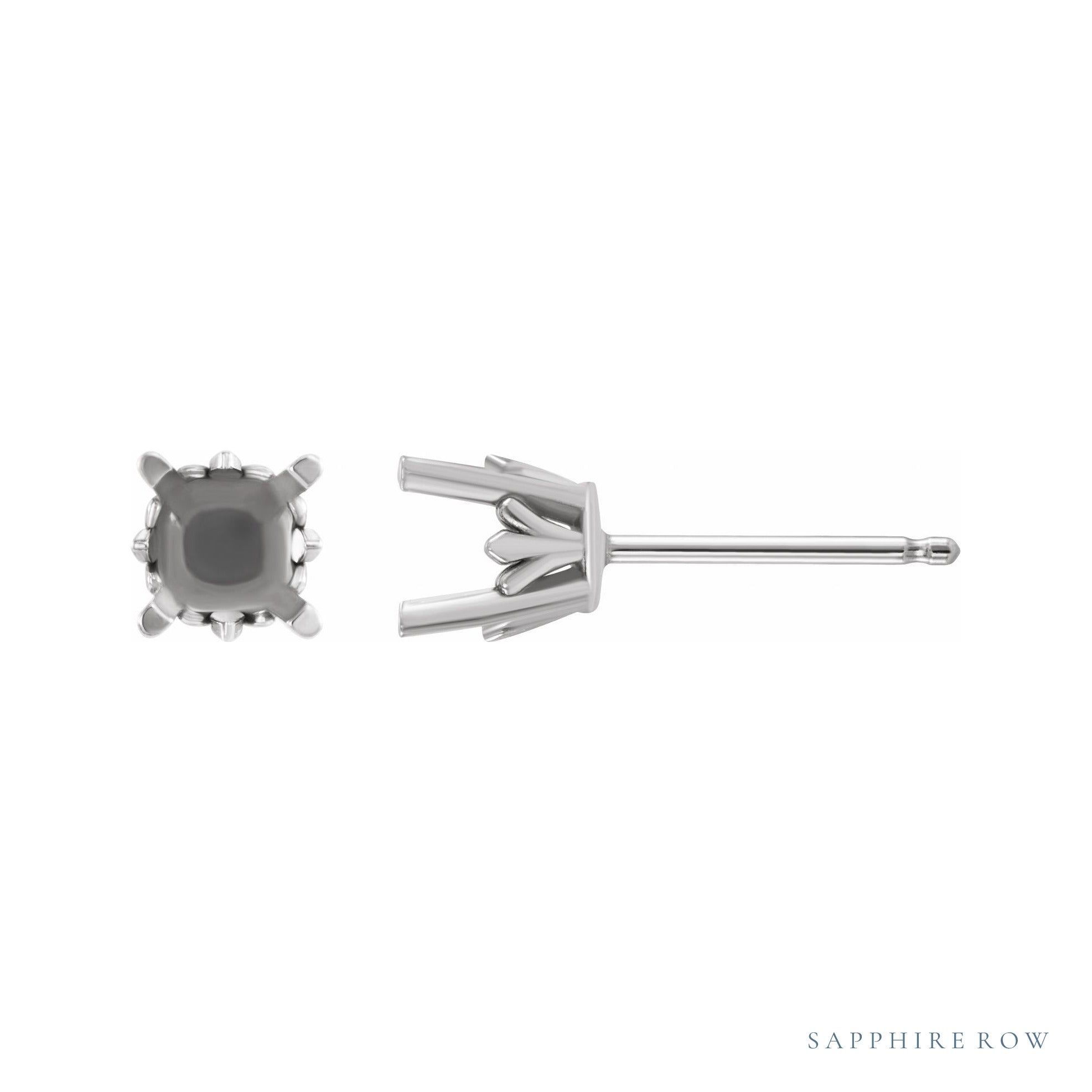 Sapphire Row Round 4-Prong Fleur-de-lis Stud Earrings setting in 14K White Gold, shown with a center stone (sold separately)