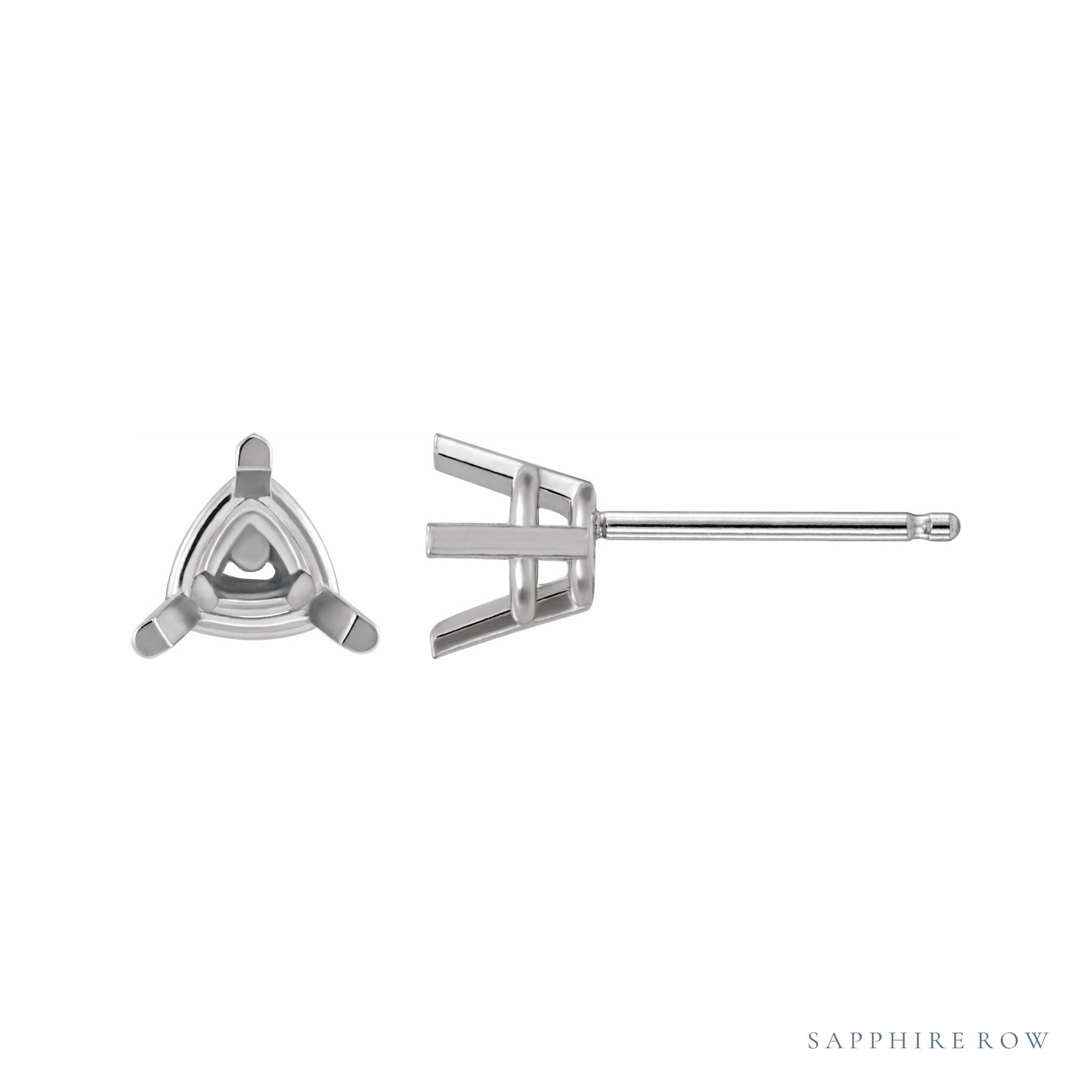 Sapphire Row Trillion 3-Prong Stud Earrings setting in 14K White Gold, shown with a center stone (sold separately)