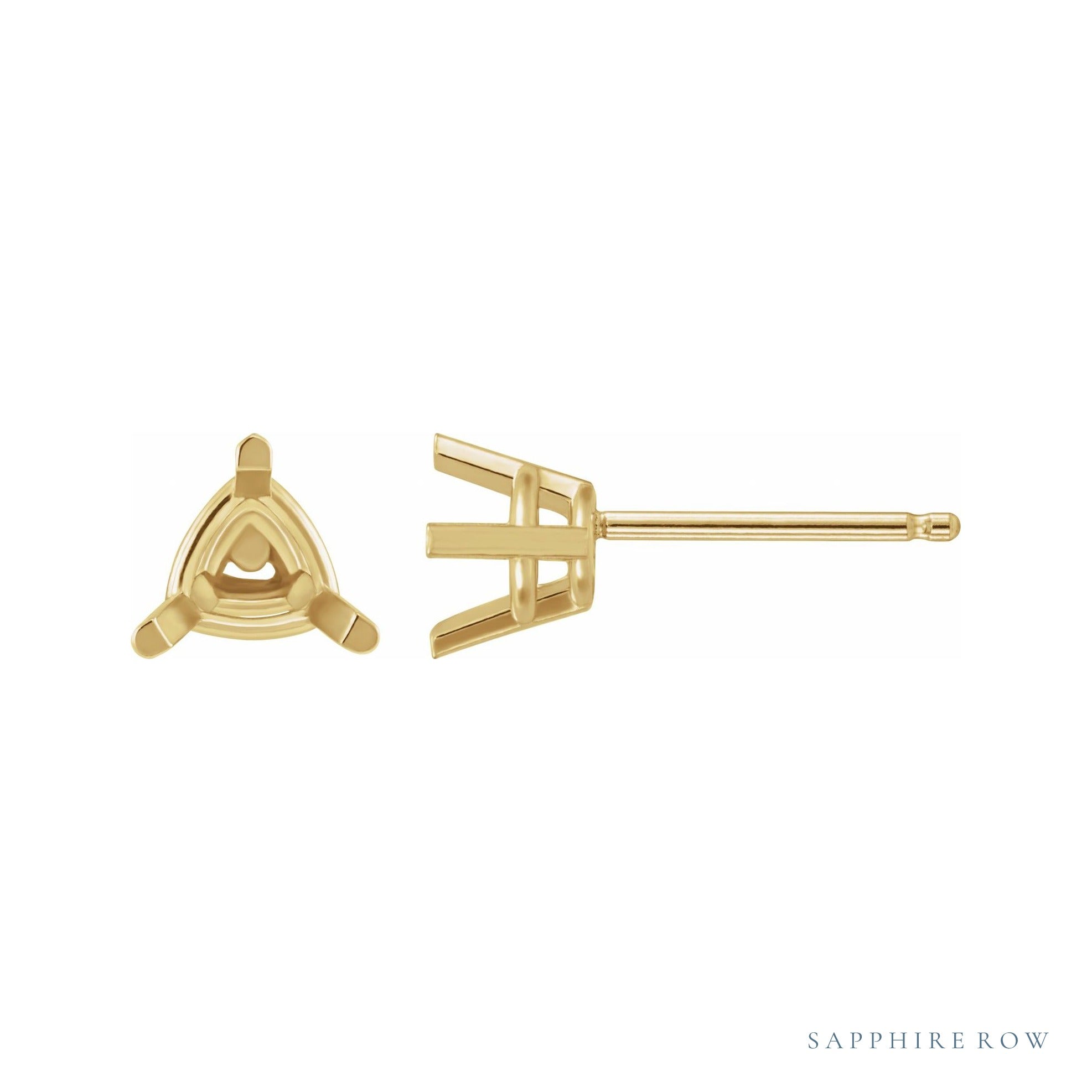 Sapphire Row Trillion 3-Prong Stud Earrings setting in 14K Yellow Gold, shown with a center stone (sold separately)