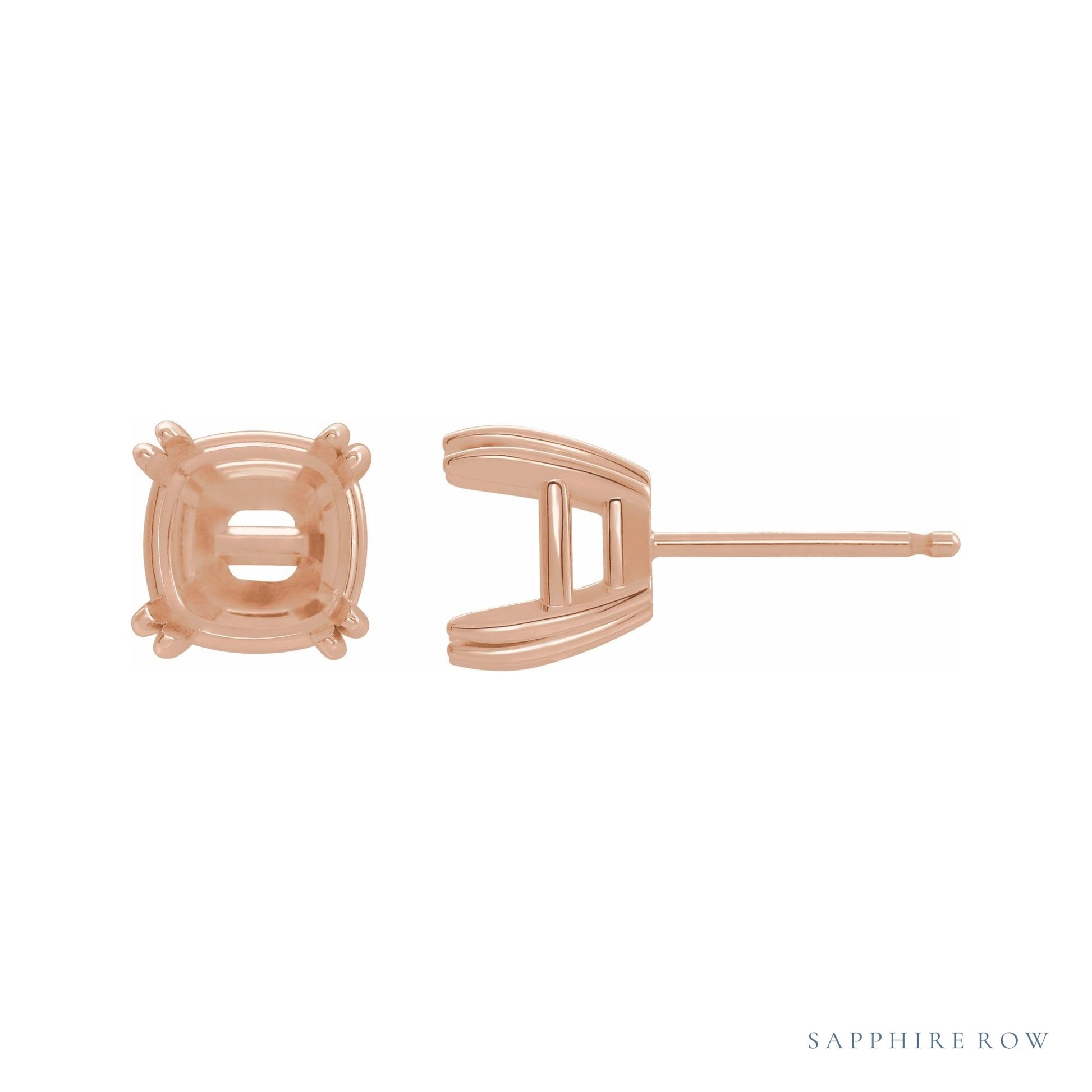 Sapphire Row Cushion Double Claw-Prong Stud Earrings setting in 14K Rose Gold, shown with a center stone (sold separately)