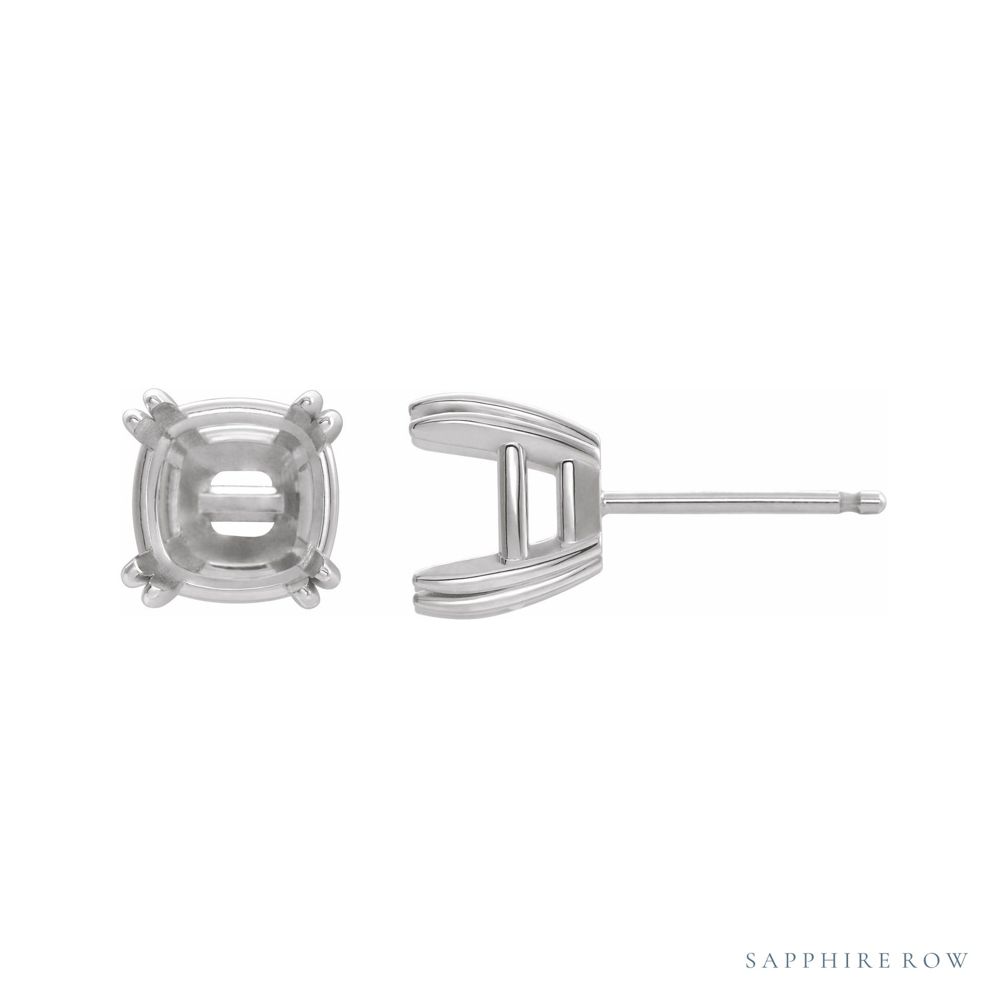 Sapphire Row Cushion Double Claw-Prong Stud Earrings setting in 14K White Gold, shown with a center stone (sold separately)