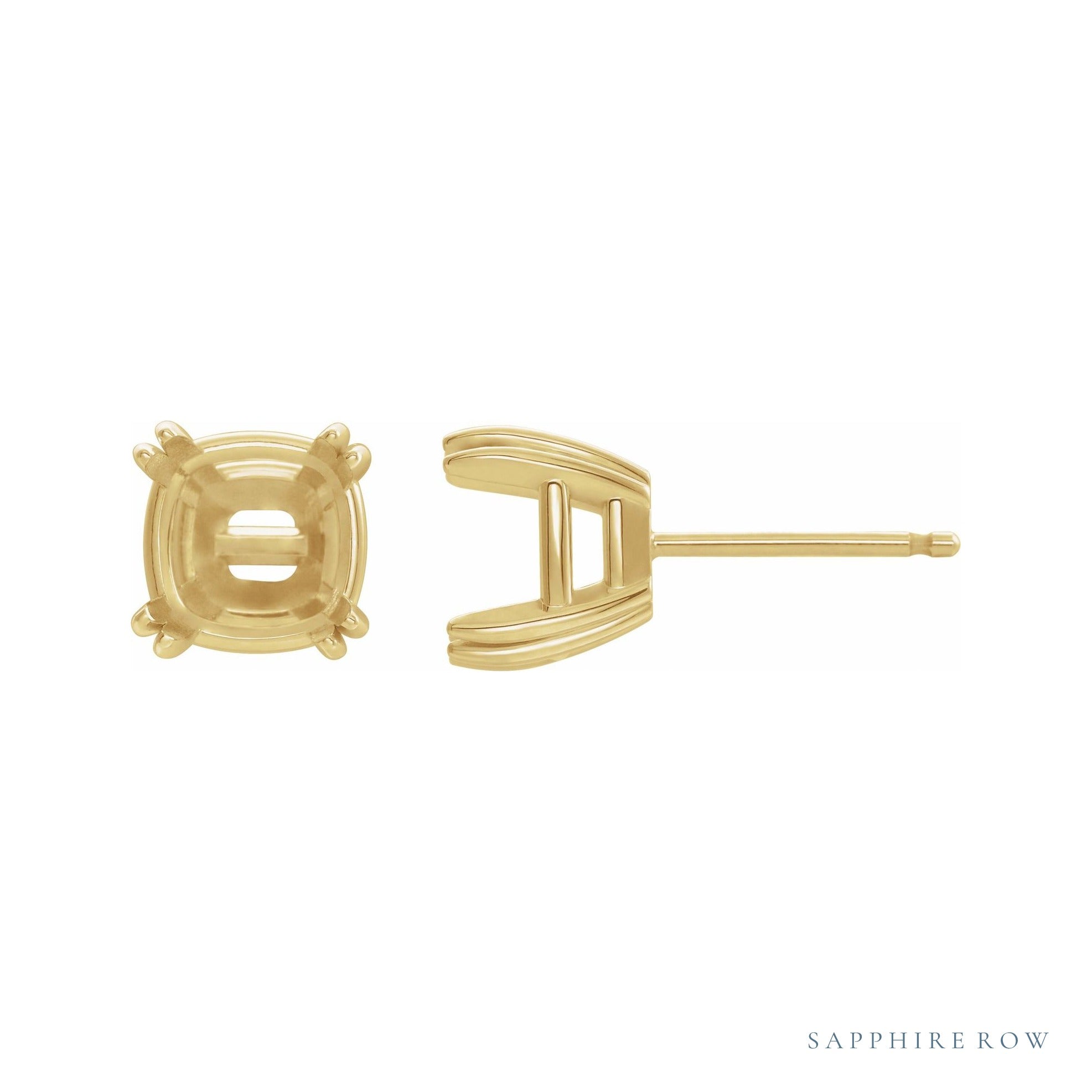 Sapphire Row Cushion Double Claw-Prong Stud Earrings setting in 14K Yellow Gold, shown with a center stone (sold separately)