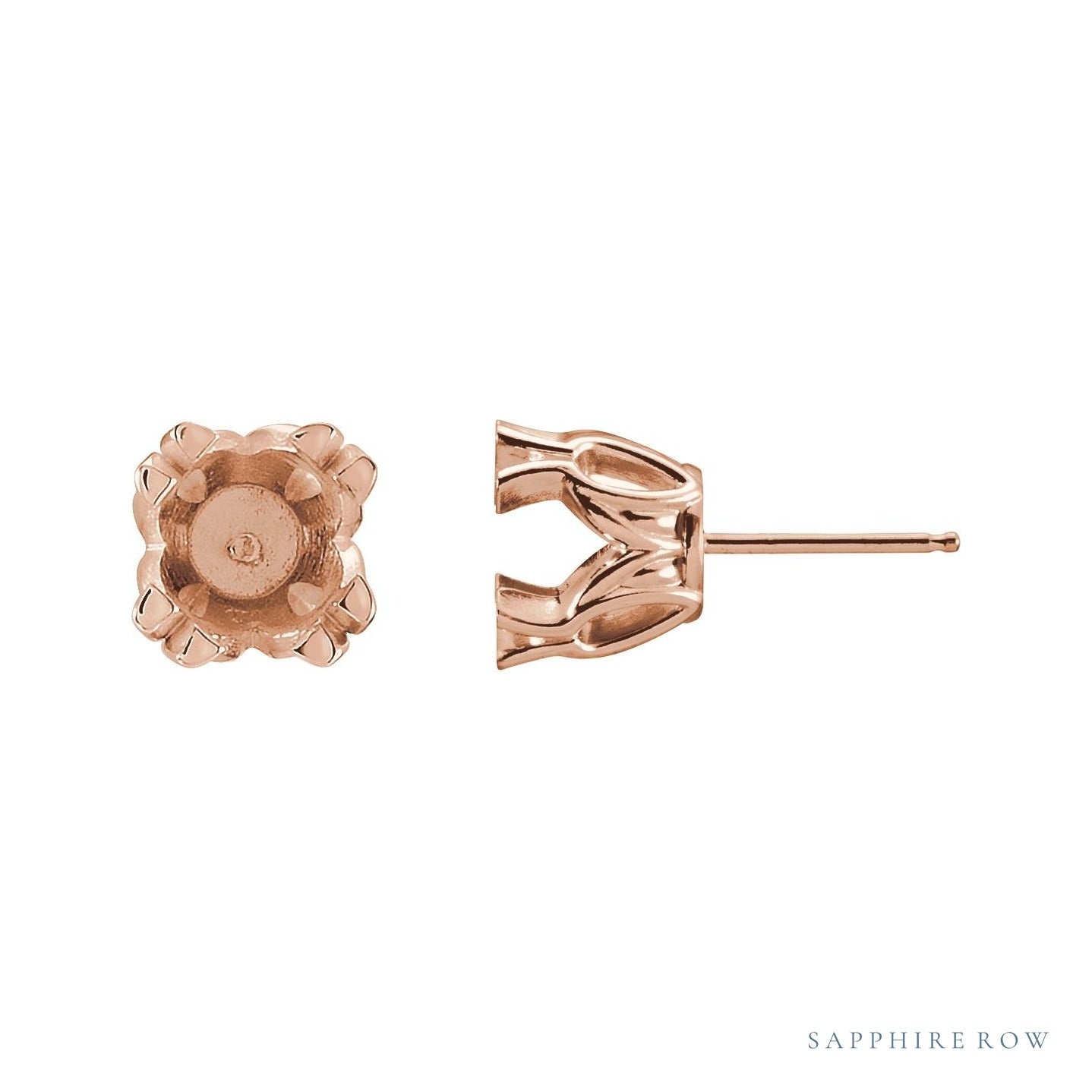 Sapphire Row Round Split 4-Prong Stud Earrings setting in 14K Rose Gold, shown with a center stone (sold separately)