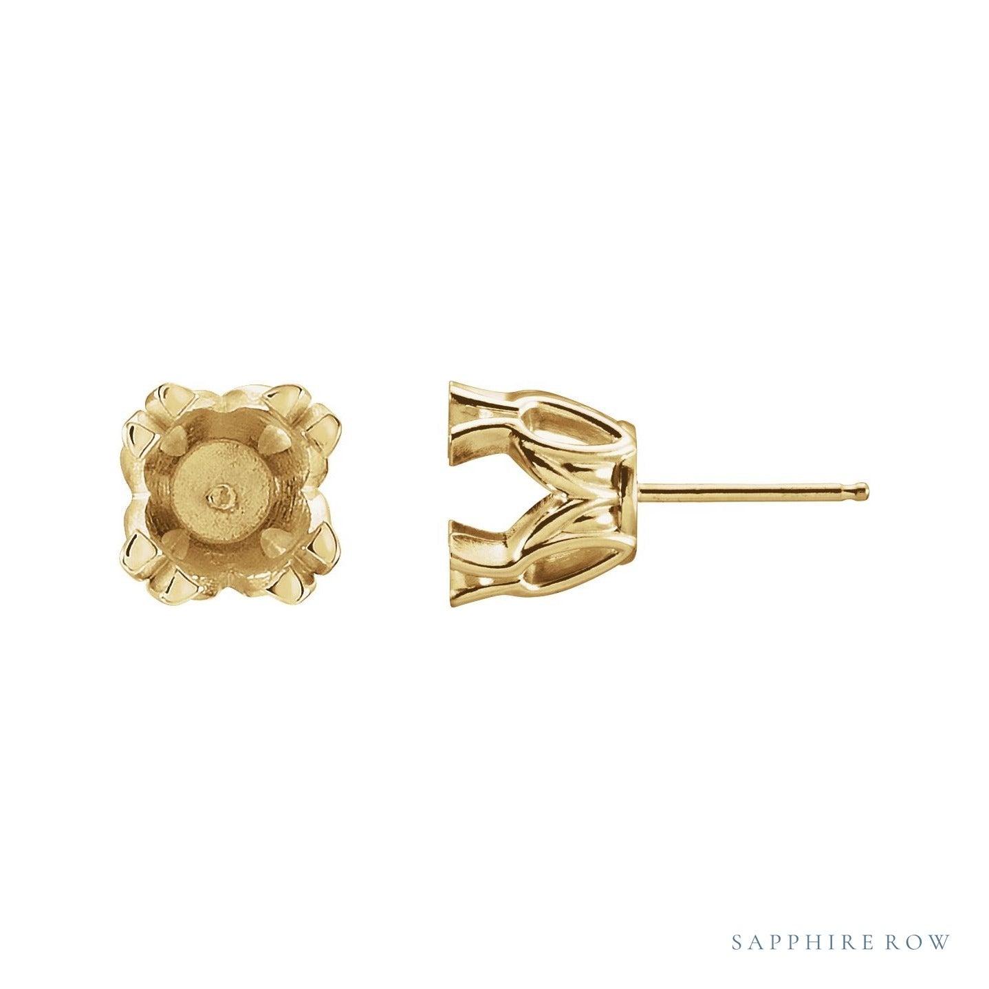 Sapphire Row Round Split 4-Prong Stud Earrings setting in 14K Yellow Gold, shown with a center stone (sold separately)