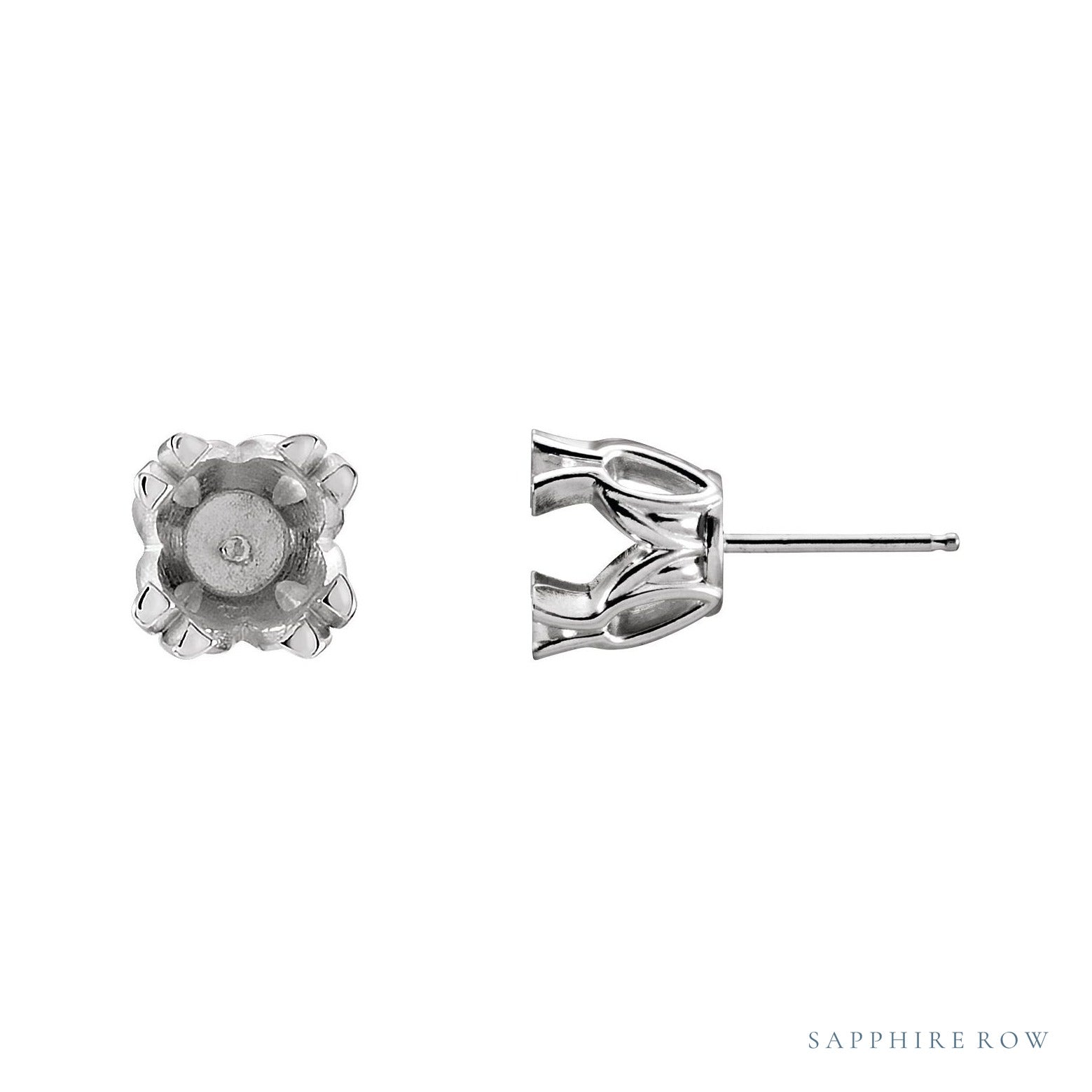 Sapphire Row Round Split 4-Prong Stud Earrings setting in Platinum, shown with a center stone (sold separately)