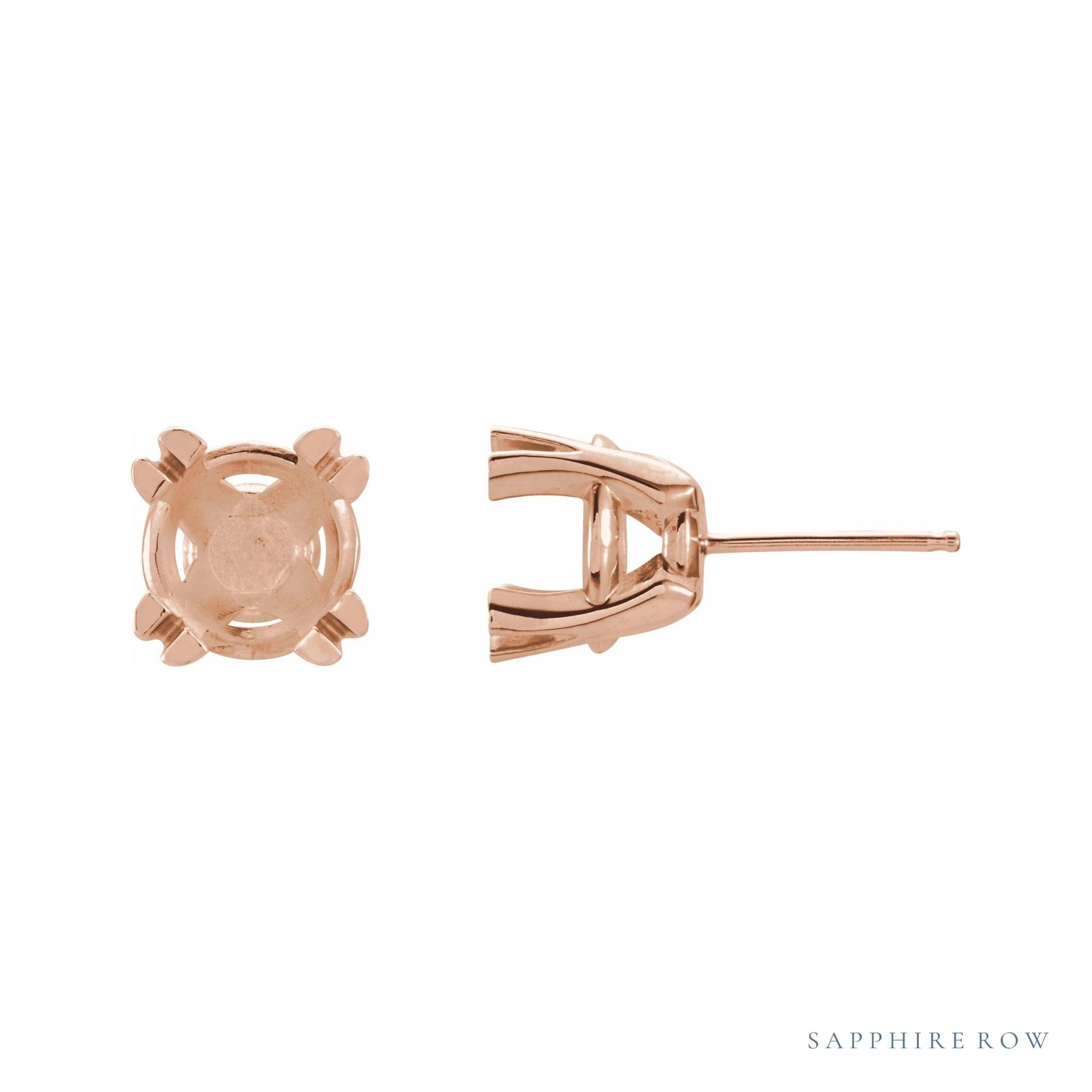 Sapphire Row Round Split 4-Prong Stud Earrings setting in 14K Rose Gold, shown with a center stone (sold separately)
