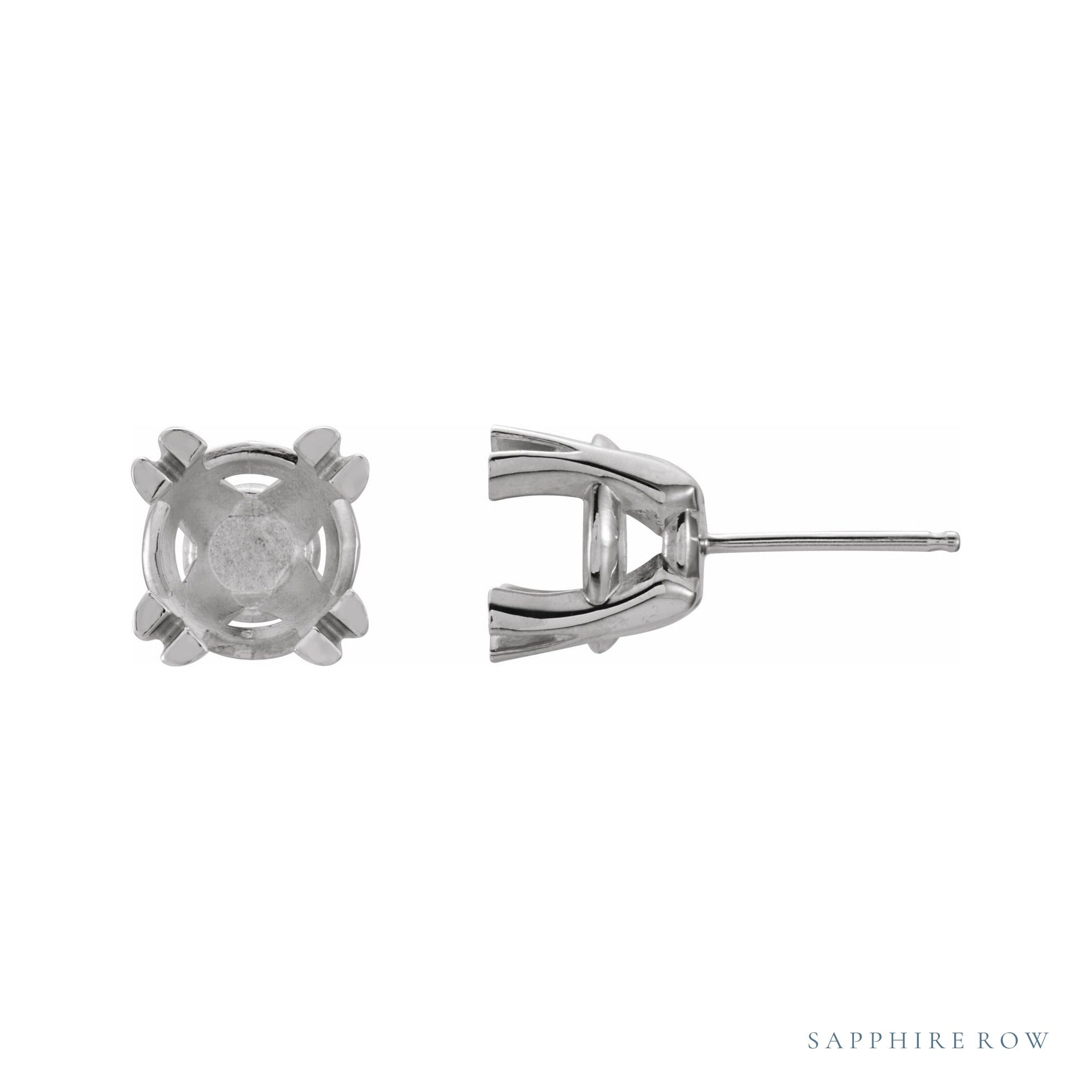 Sapphire Row Round Split 4-Prong Stud Earrings setting in 14K White Gold, shown with a center stone (sold separately)