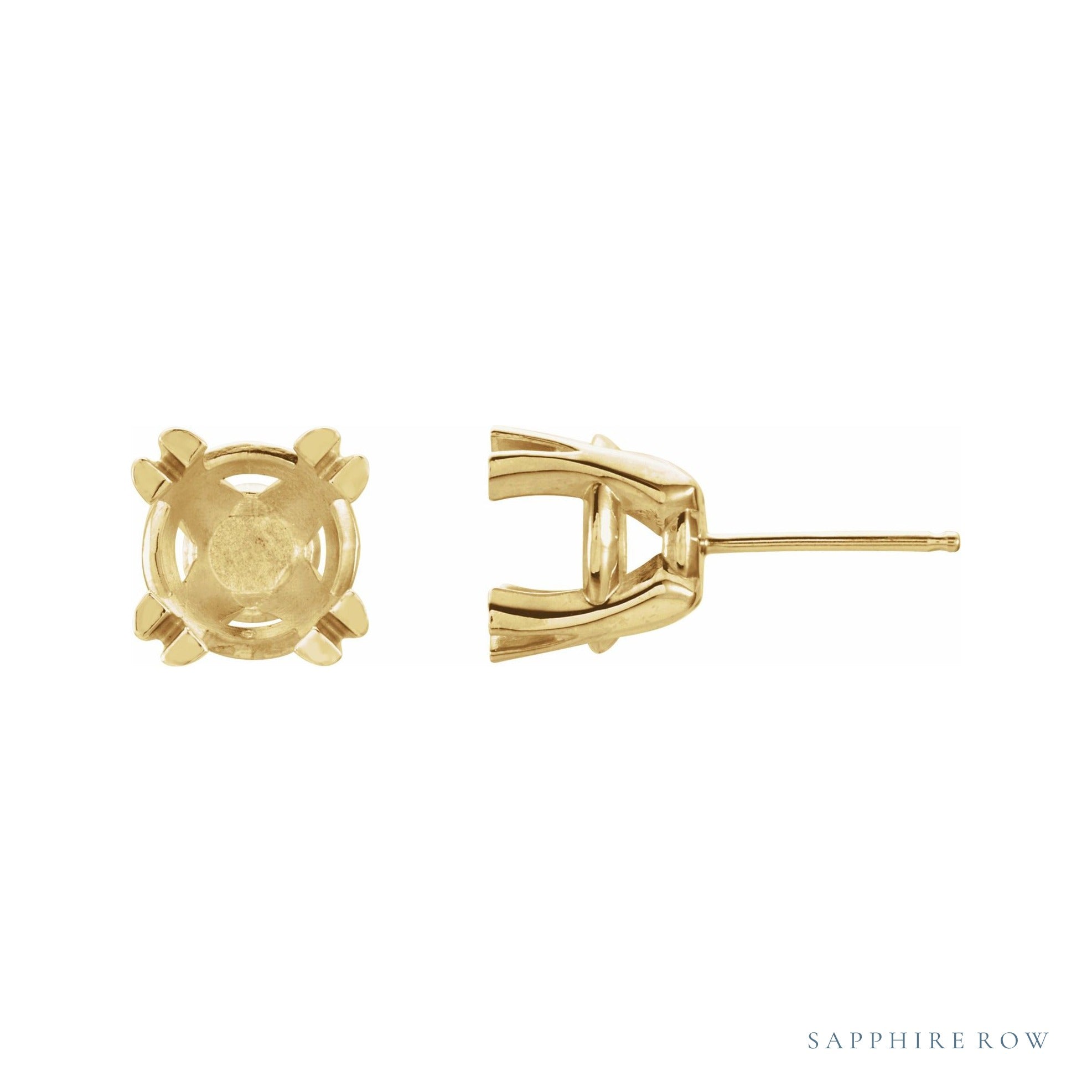 Sapphire Row Round Split 4-Prong Stud Earrings setting in 14K Yellow Gold, shown with a center stone (sold separately)