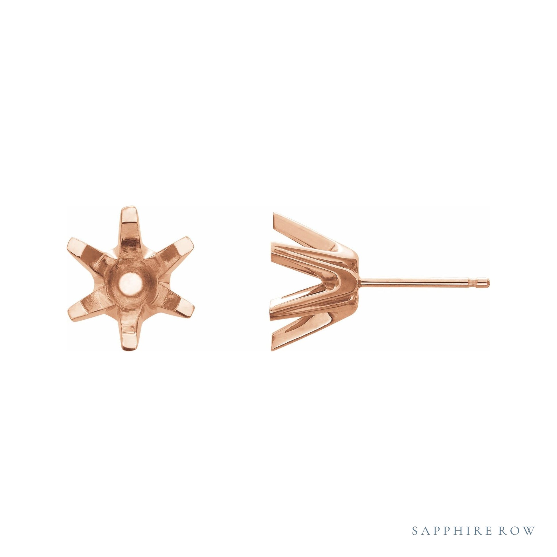 Sapphire Row Round 6-Prong Earrings setting in 14K Rose Gold, shown with a center stone (sold separately)