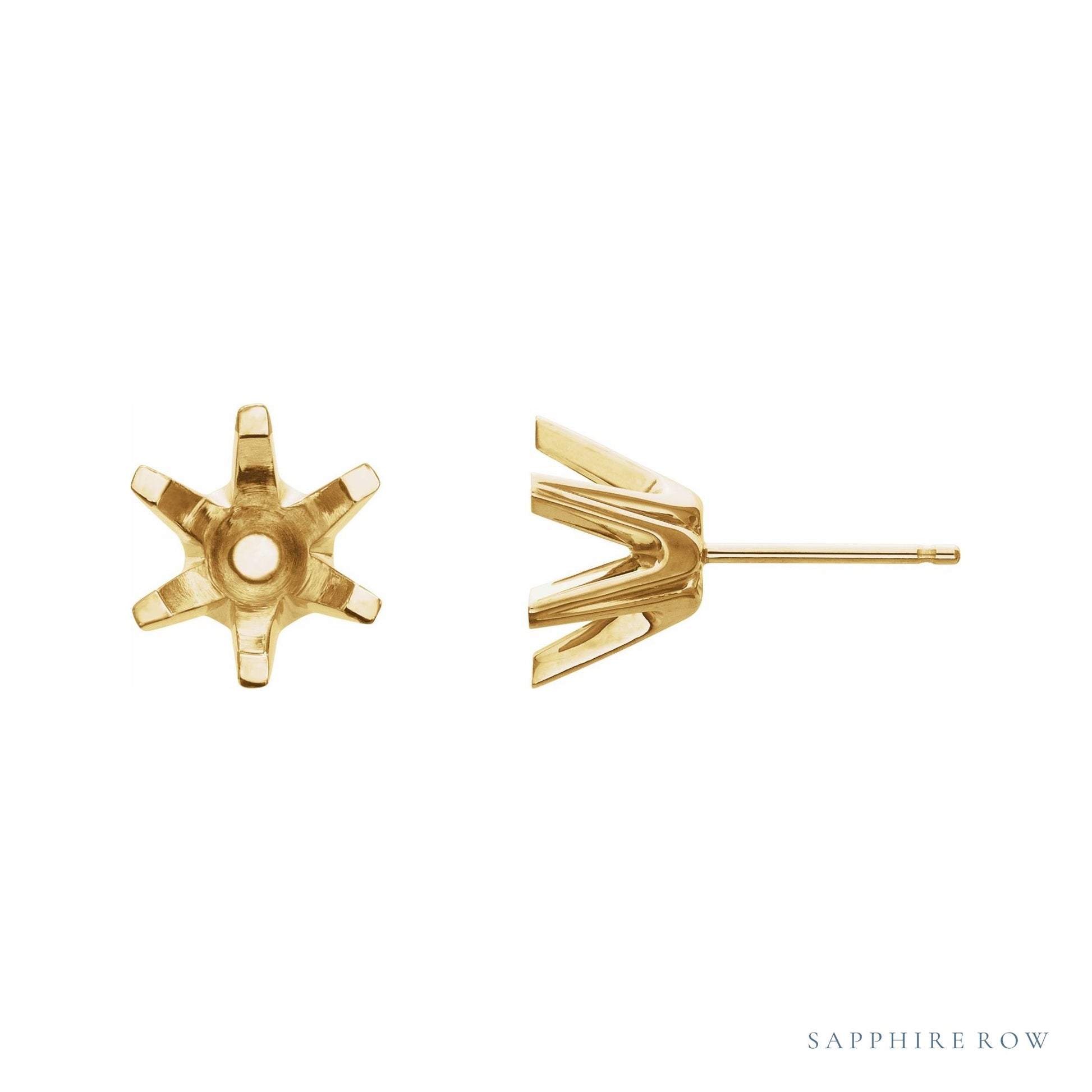 Sapphire Row Round 6-Prong Earrings setting in 14K Yellow Gold, shown with a center stone (sold separately)