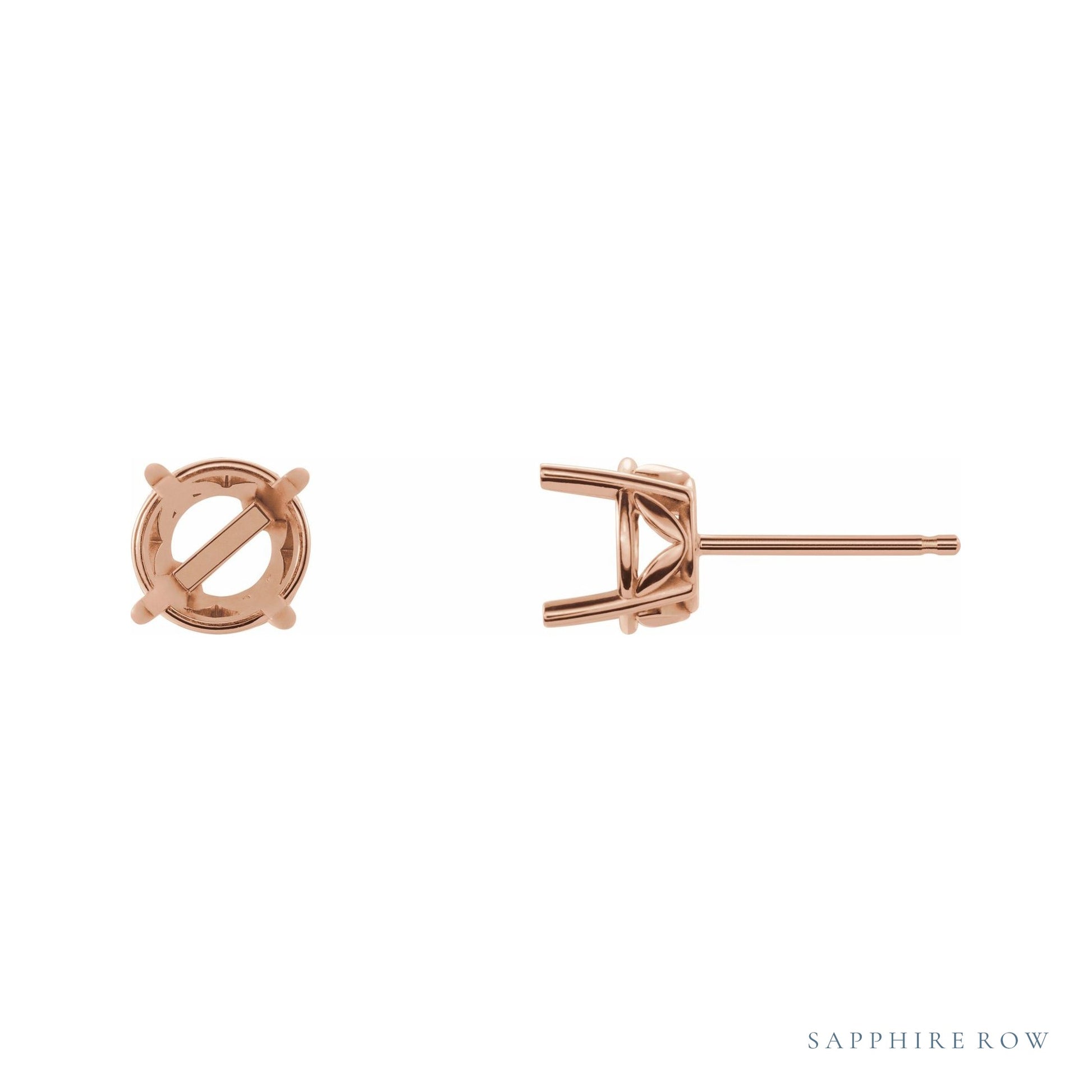 Sapphire Row Round 4-Prong Stud Earrings setting in 14K Rose Gold, shown with a center stone (sold separately)