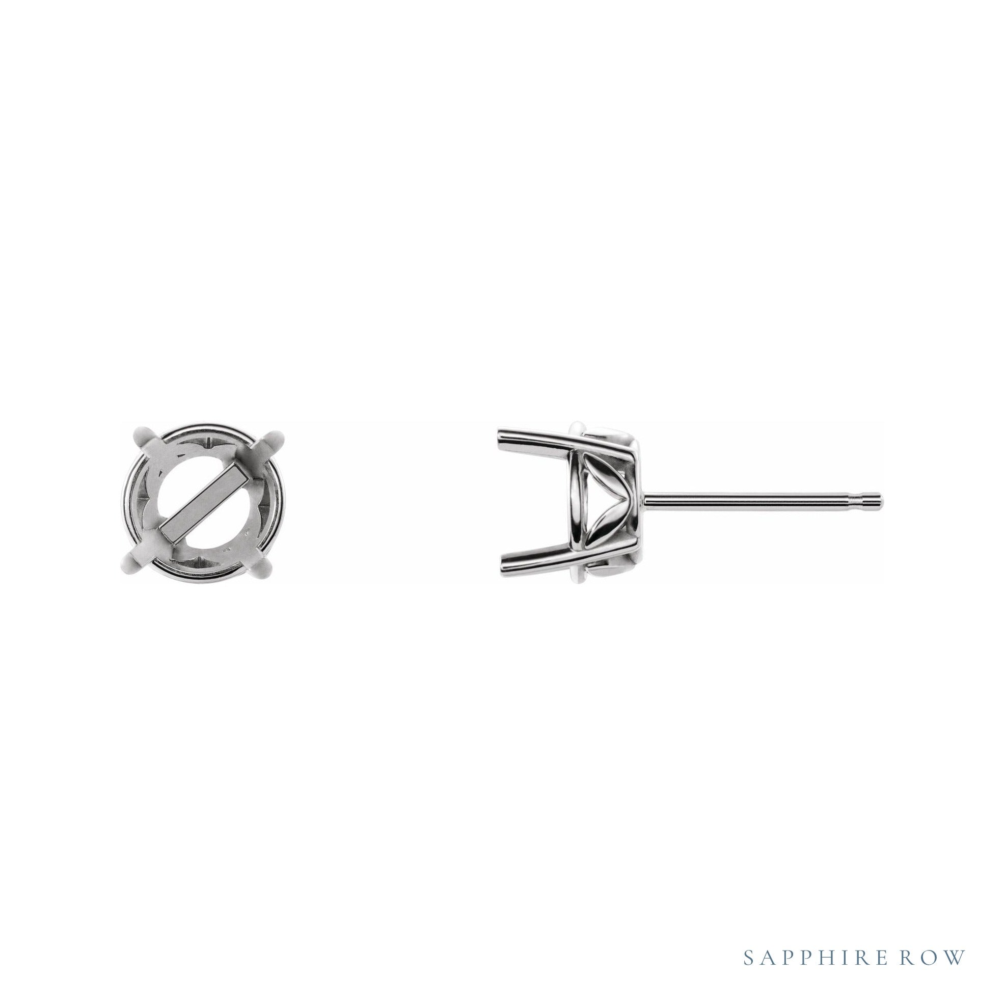 Sapphire Row Round 4-Prong Stud Earrings setting in 14K White Gold, shown with a center stone (sold separately)