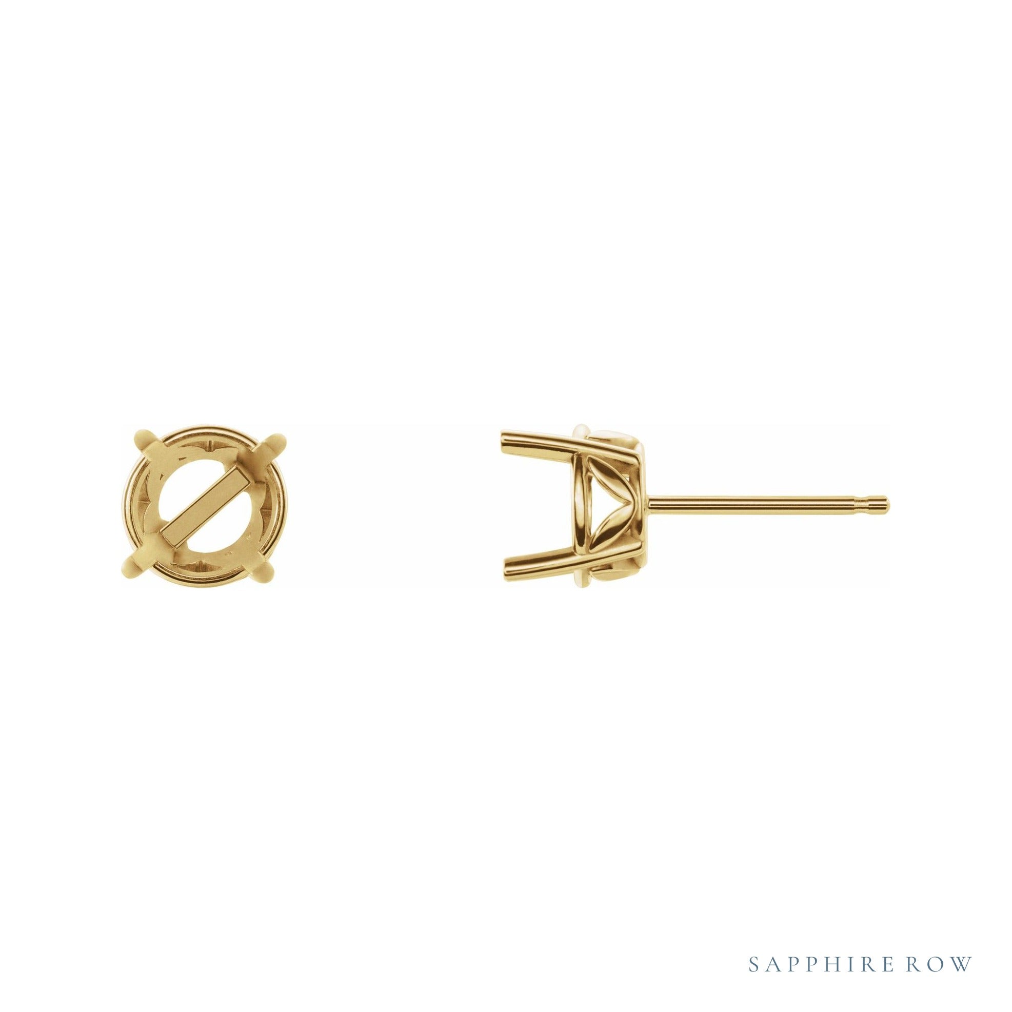 Sapphire Row Round 4-Prong Stud Earrings setting in 14K Yellow Gold, shown with a center stone (sold separately)