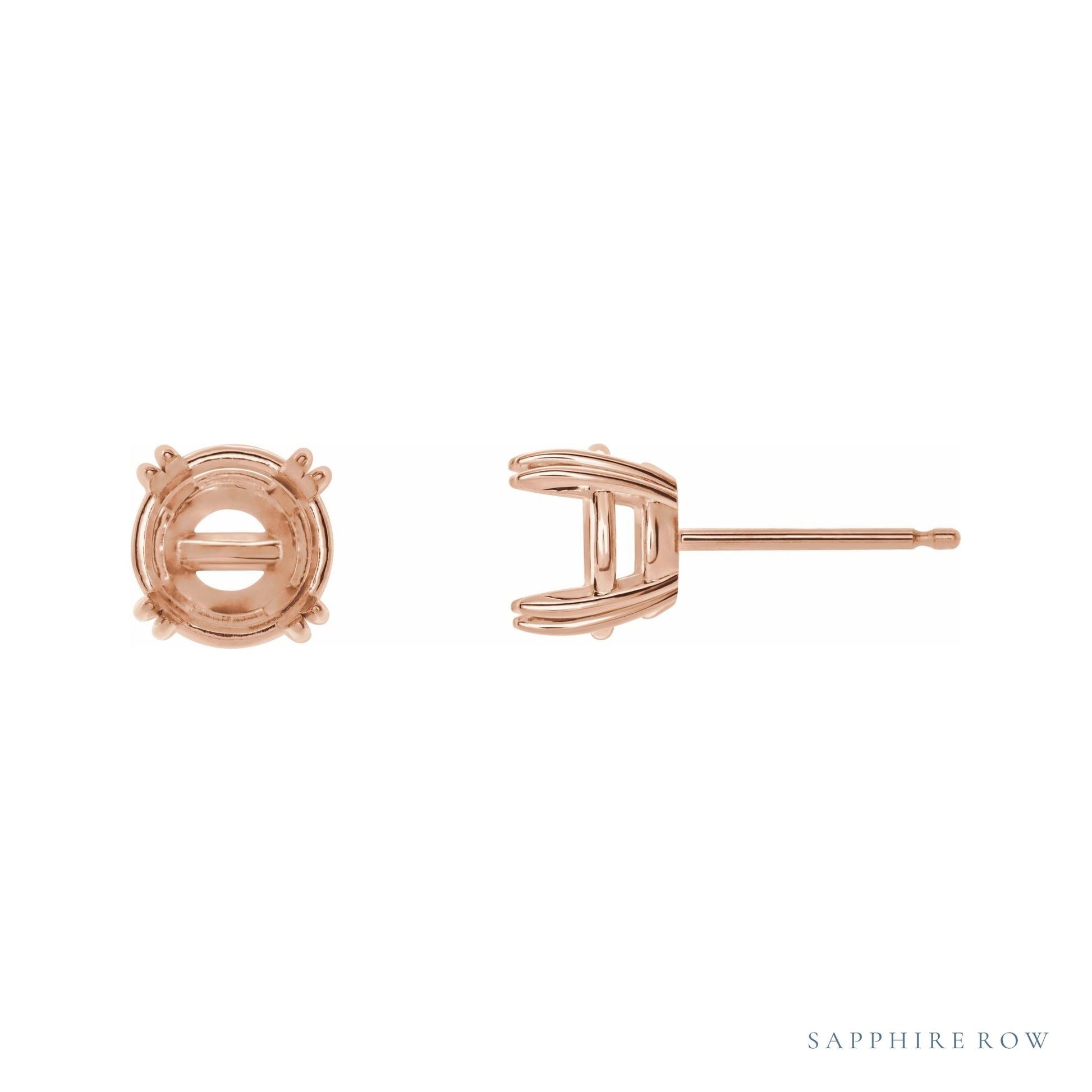 Sapphire Row Round Double-Claw Stud Earrings setting in 14K Rose Gold, shown with a center stone (sold separately)