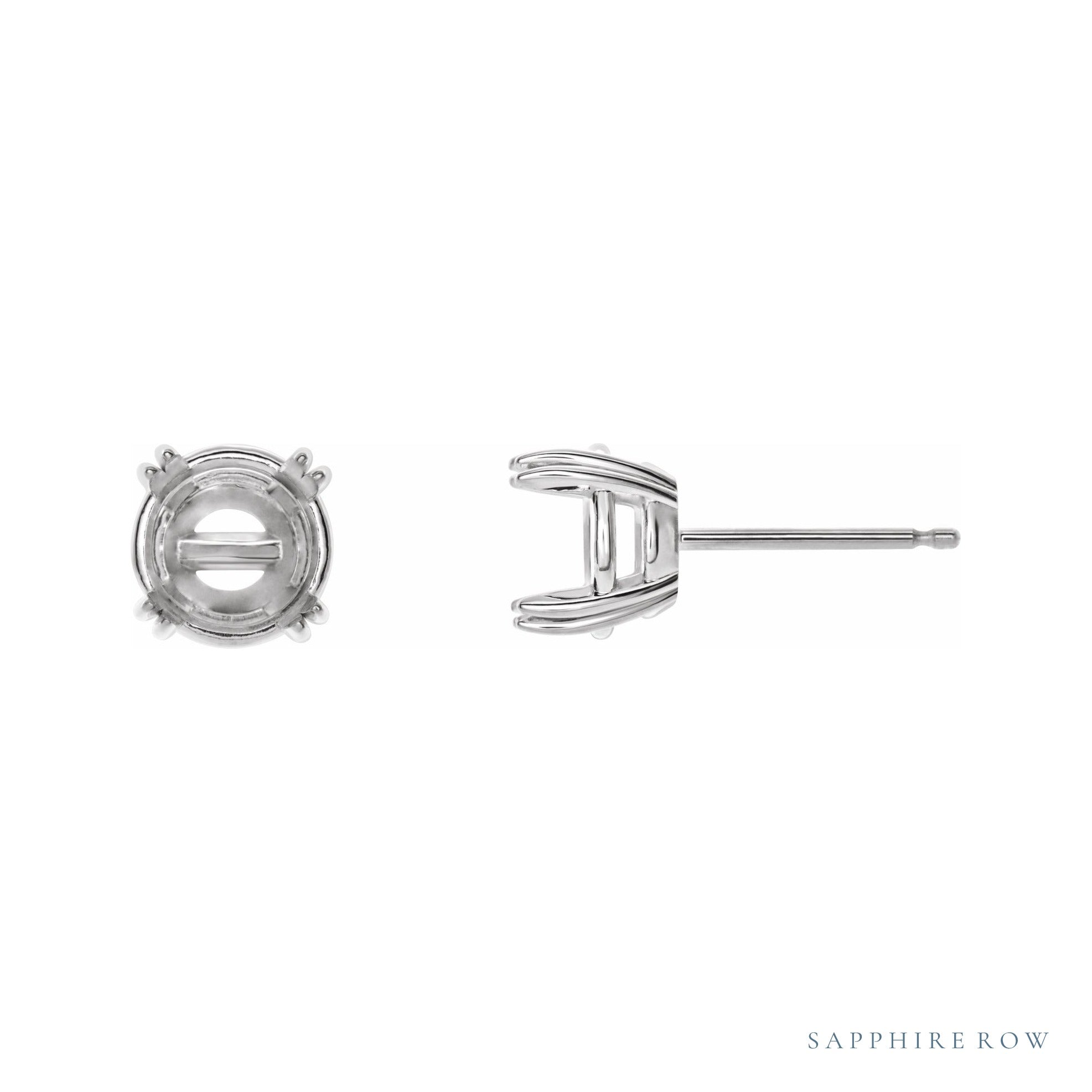 Sapphire Row Round Double-Claw Stud Earrings setting in 14K White Gold, shown with a center stone (sold separately)