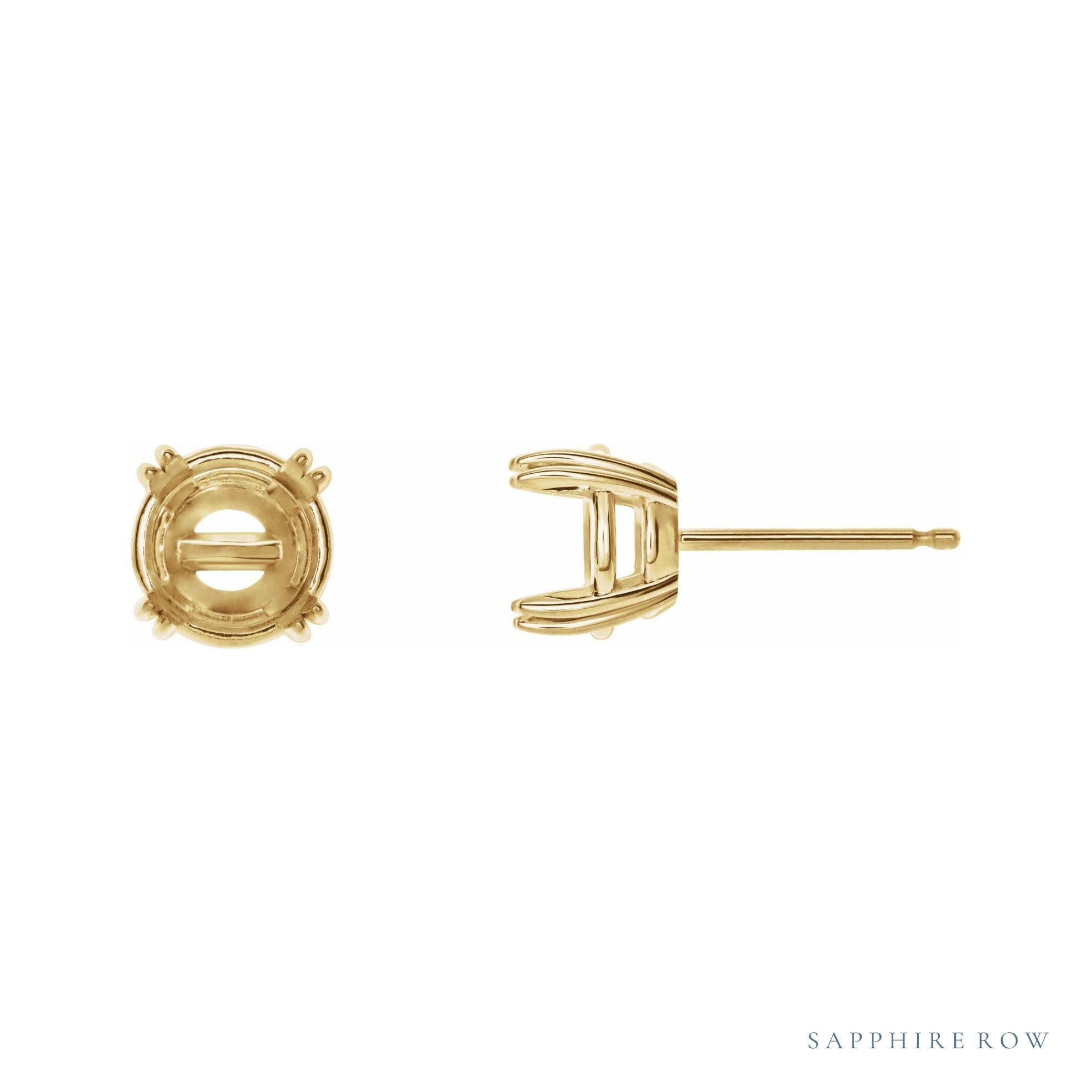 Sapphire Row Round Double-Claw Stud Earrings setting in 14K Yellow Gold, shown with a center stone (sold separately)
