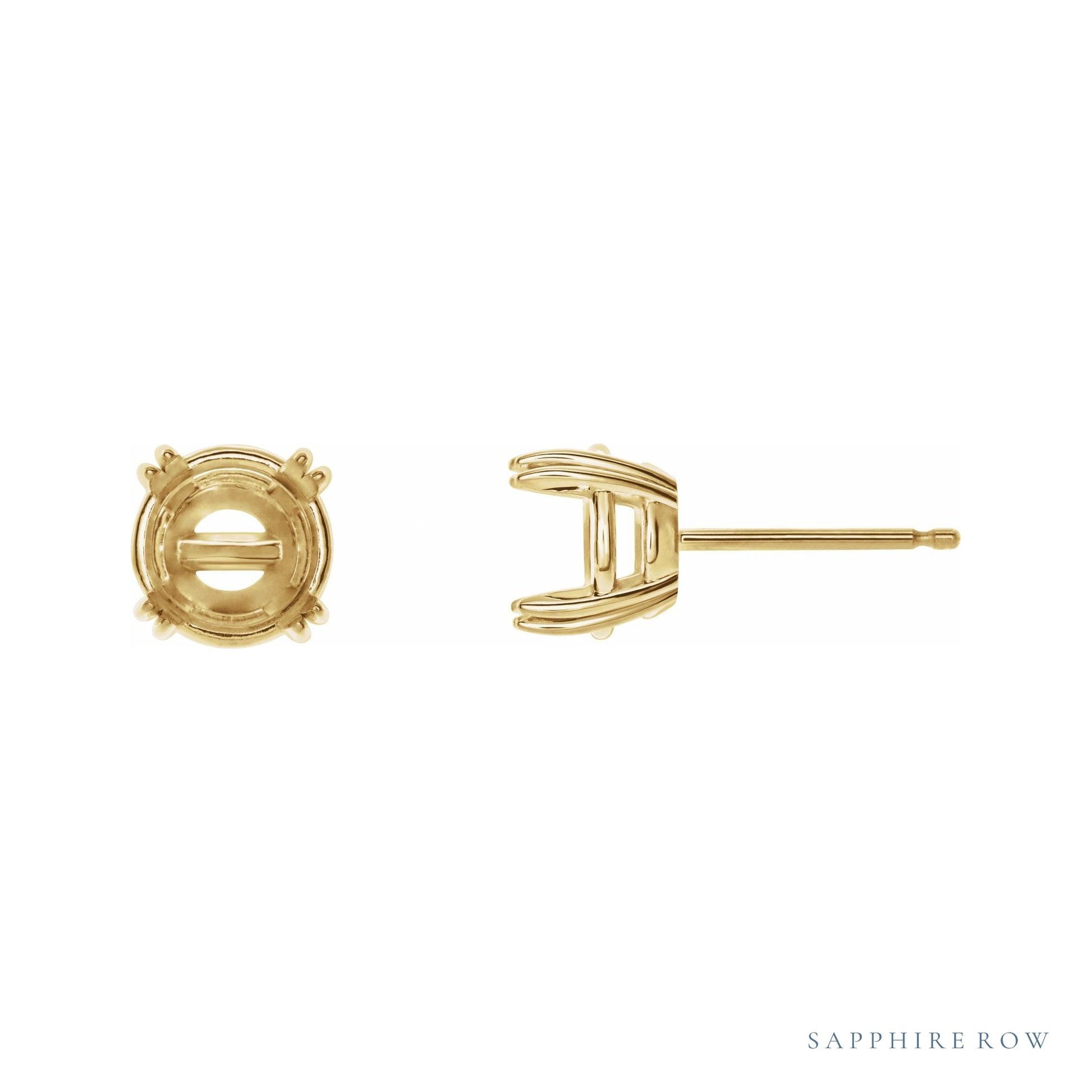 Sapphire Row Round Double-Claw Stud Earrings setting in 14K Yellow Gold, shown with a center stone (sold separately)