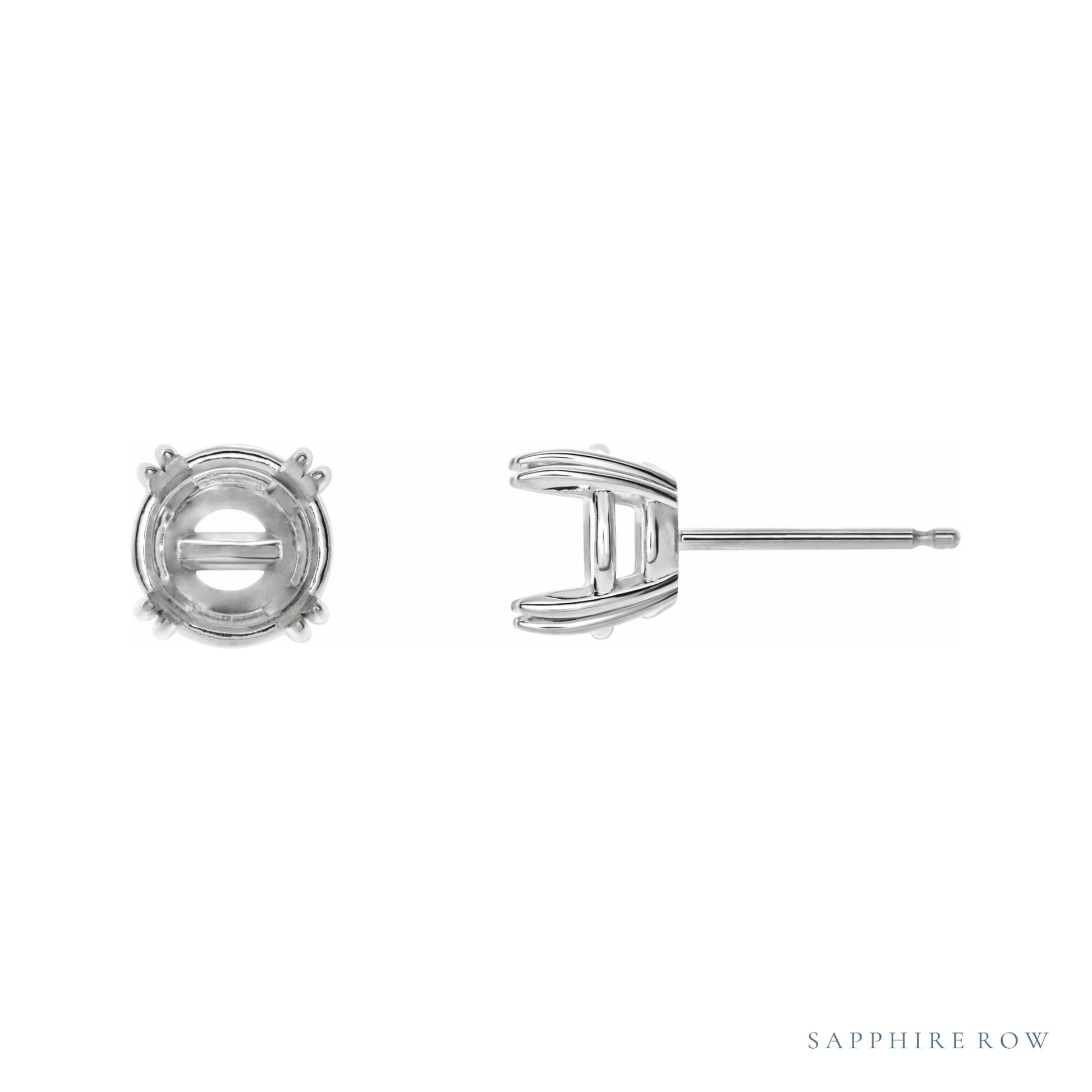 Sapphire Row Round Double-Claw Stud Earrings setting in Platinum, shown with a center stone (sold separately)