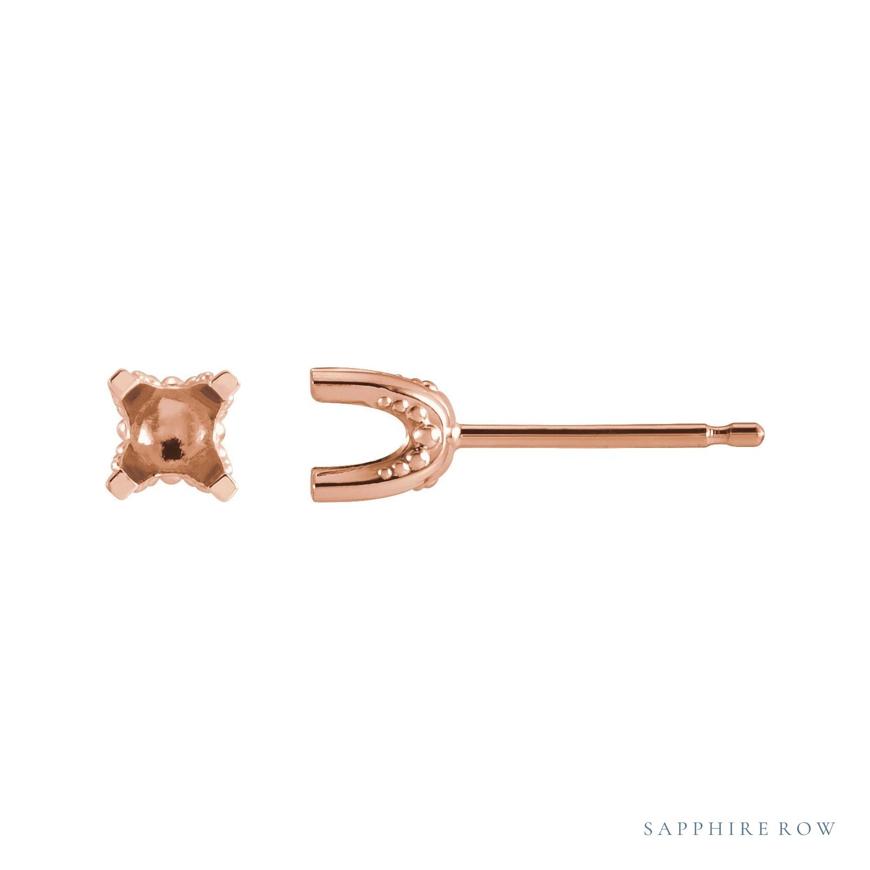 Sapphire Row Round 4-Prong Stud Earrings setting in 14K Rose Gold, shown with a center stone (sold separately)