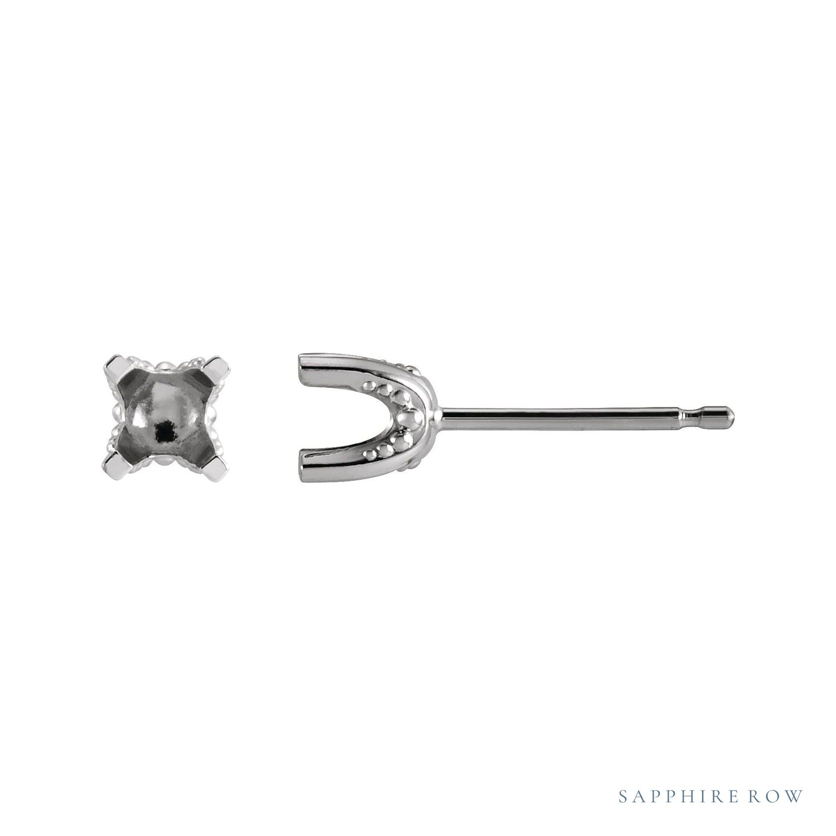Sapphire Row Round 4-Prong Stud Earrings setting in 14K White Gold, shown with a center stone (sold separately)