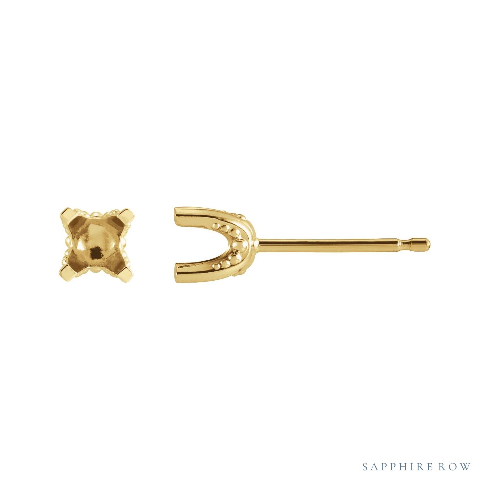 Sapphire Row Round 4-Prong Stud Earrings setting in 14K Yellow Gold, shown with a center stone (sold separately)