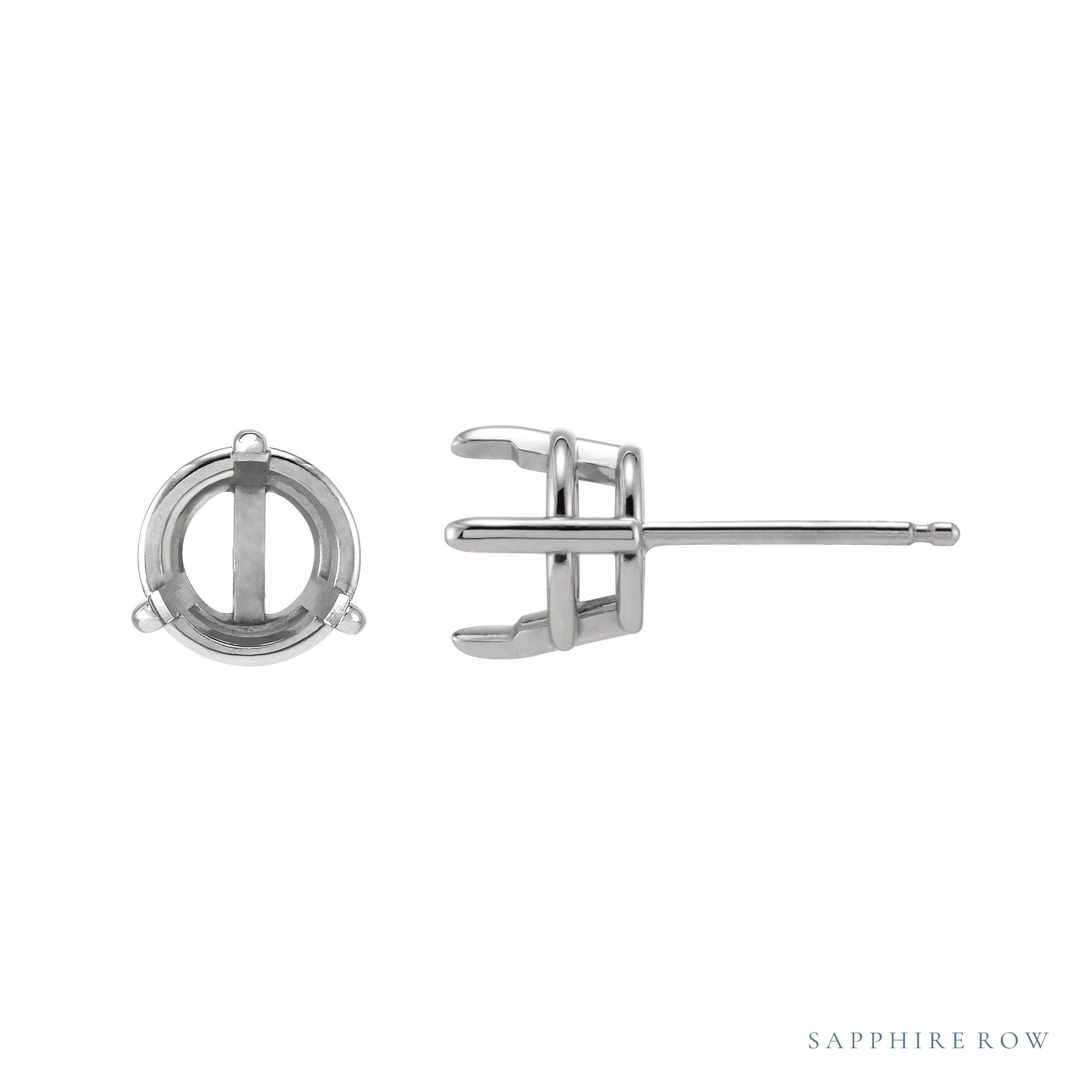 Sapphire Row Round 3-Prong Pre-Notched Claw Earrings setting in 14K White Gold, shown with a center stone (sold separately)