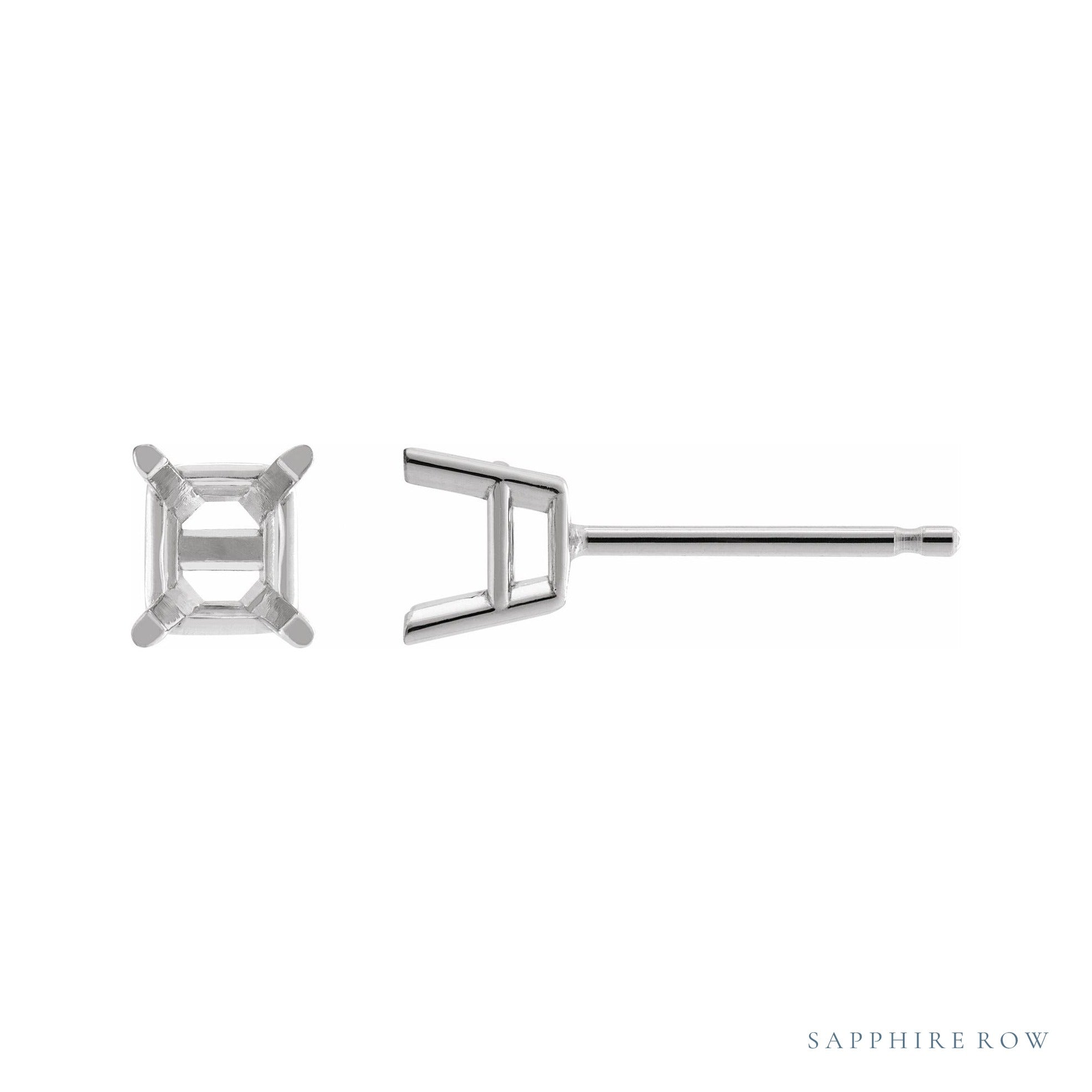 Sapphire Row Emerald 4-Prong Stud Earrings setting in 14K White Gold, shown with a center stone (sold separately)
