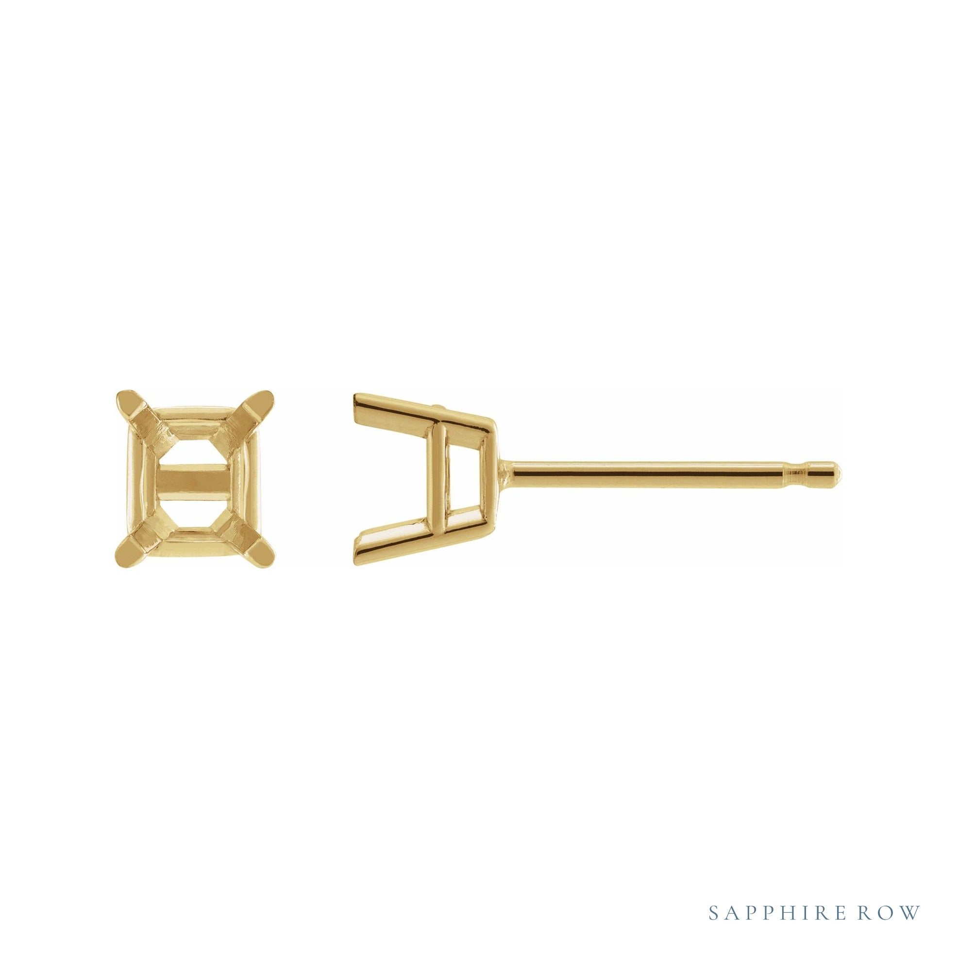 Sapphire Row Emerald 4-Prong Stud Earrings setting in 14K Yellow Gold, shown with a center stone (sold separately)