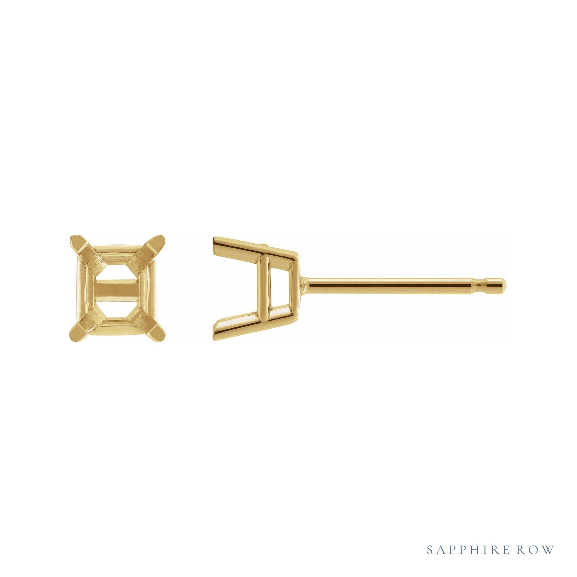 Sapphire Row Emerald 4-Prong Stud Earrings setting in 14K Yellow Gold, shown with a center stone (sold separately)