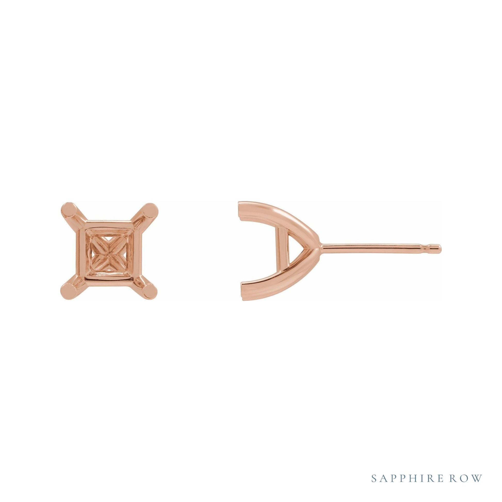 Sapphire Row Square 4-Prong Earrings setting in 14K Rose Gold, shown with a center stone (sold separately)