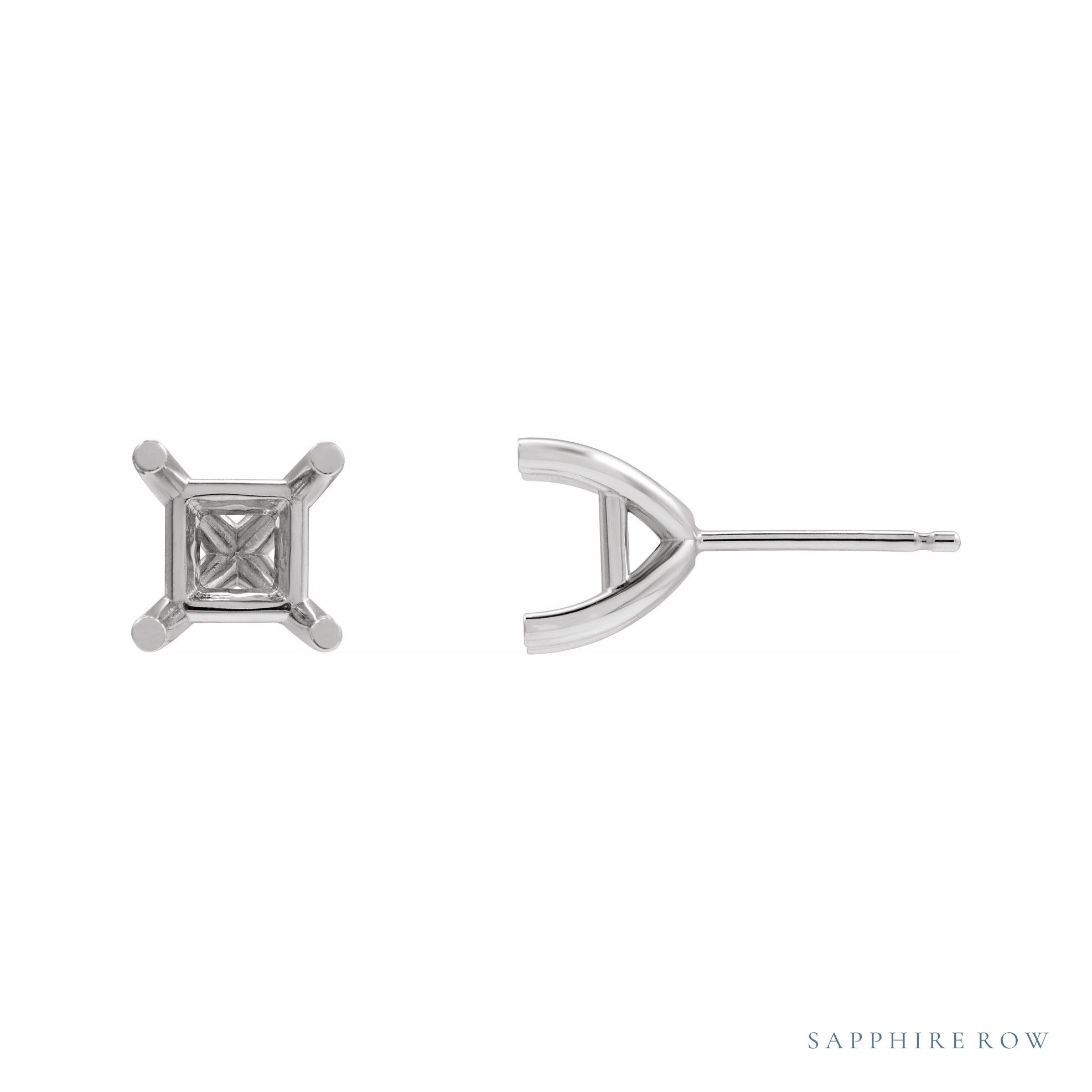 Sapphire Row Square 4-Prong Earrings setting in 14K White Gold, shown with a center stone (sold separately)