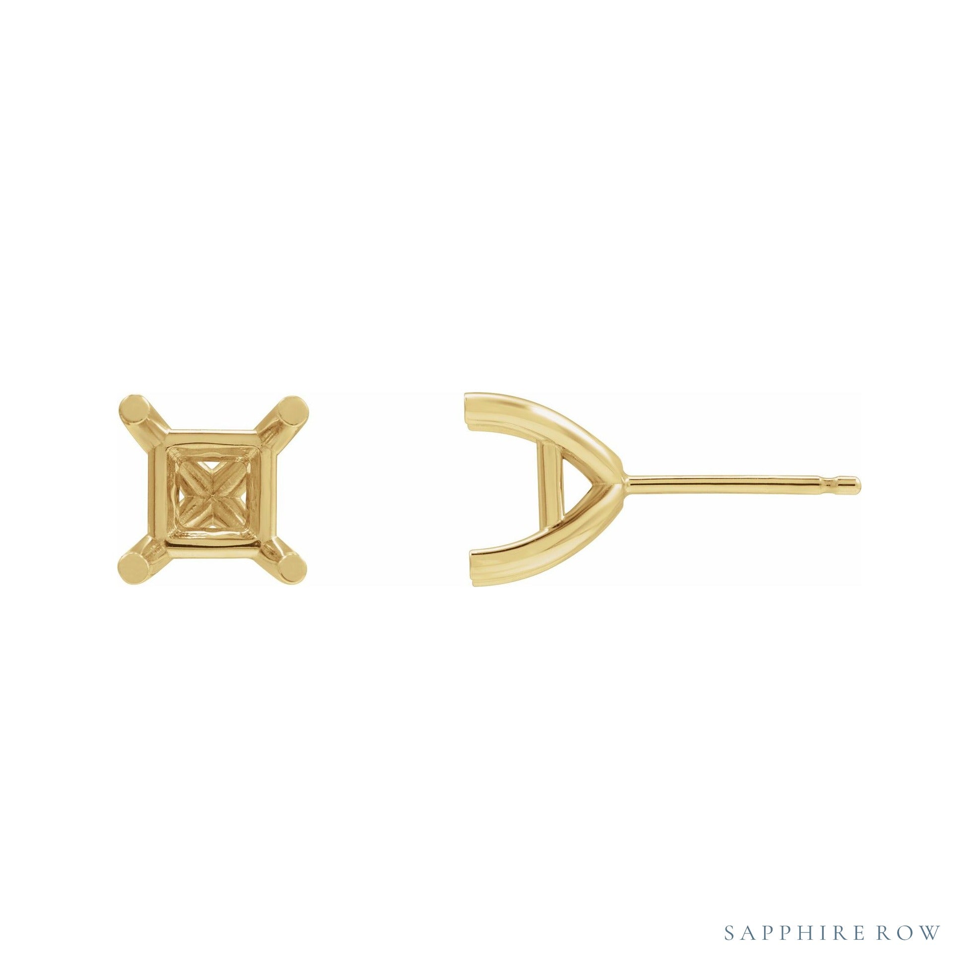 Sapphire Row Square 4-Prong Earrings setting in 14K Yellow Gold, shown with a center stone (sold separately)