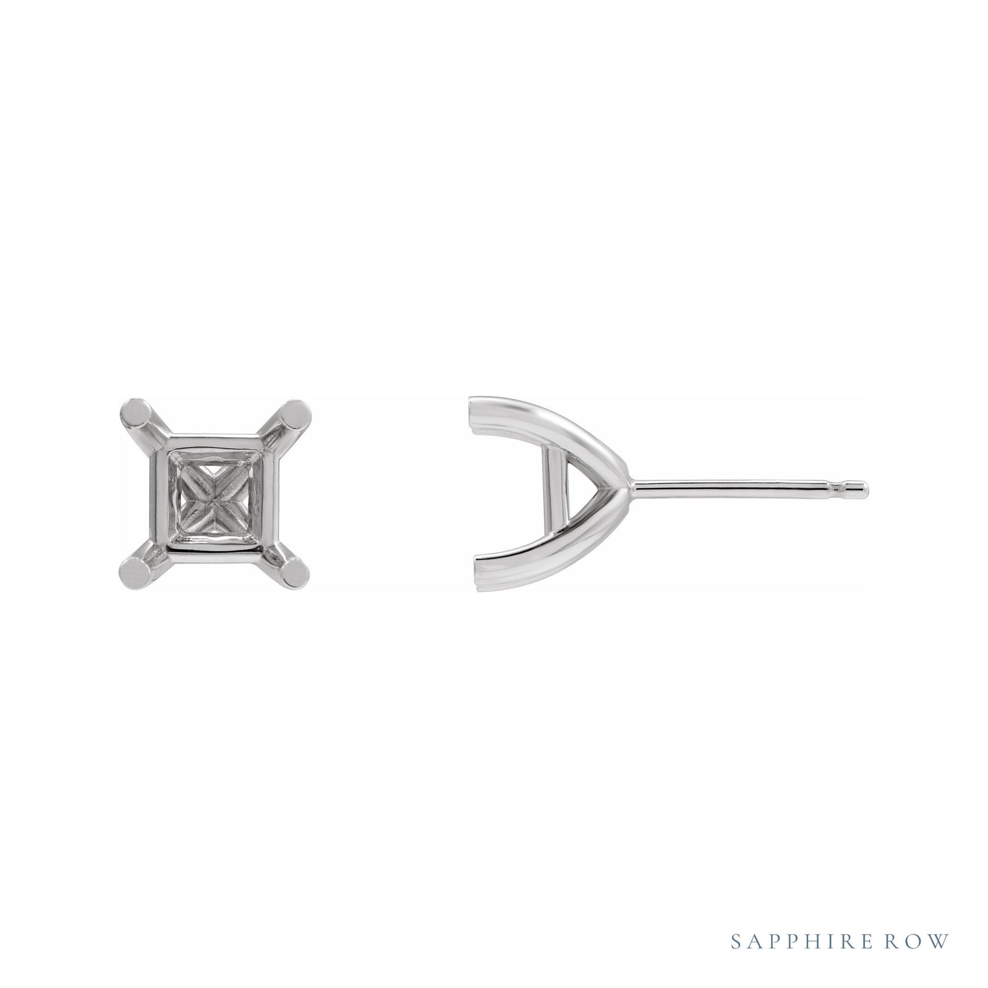 Sapphire Row Square 4-Prong Earrings setting in Platinum, shown with a center stone (sold separately)