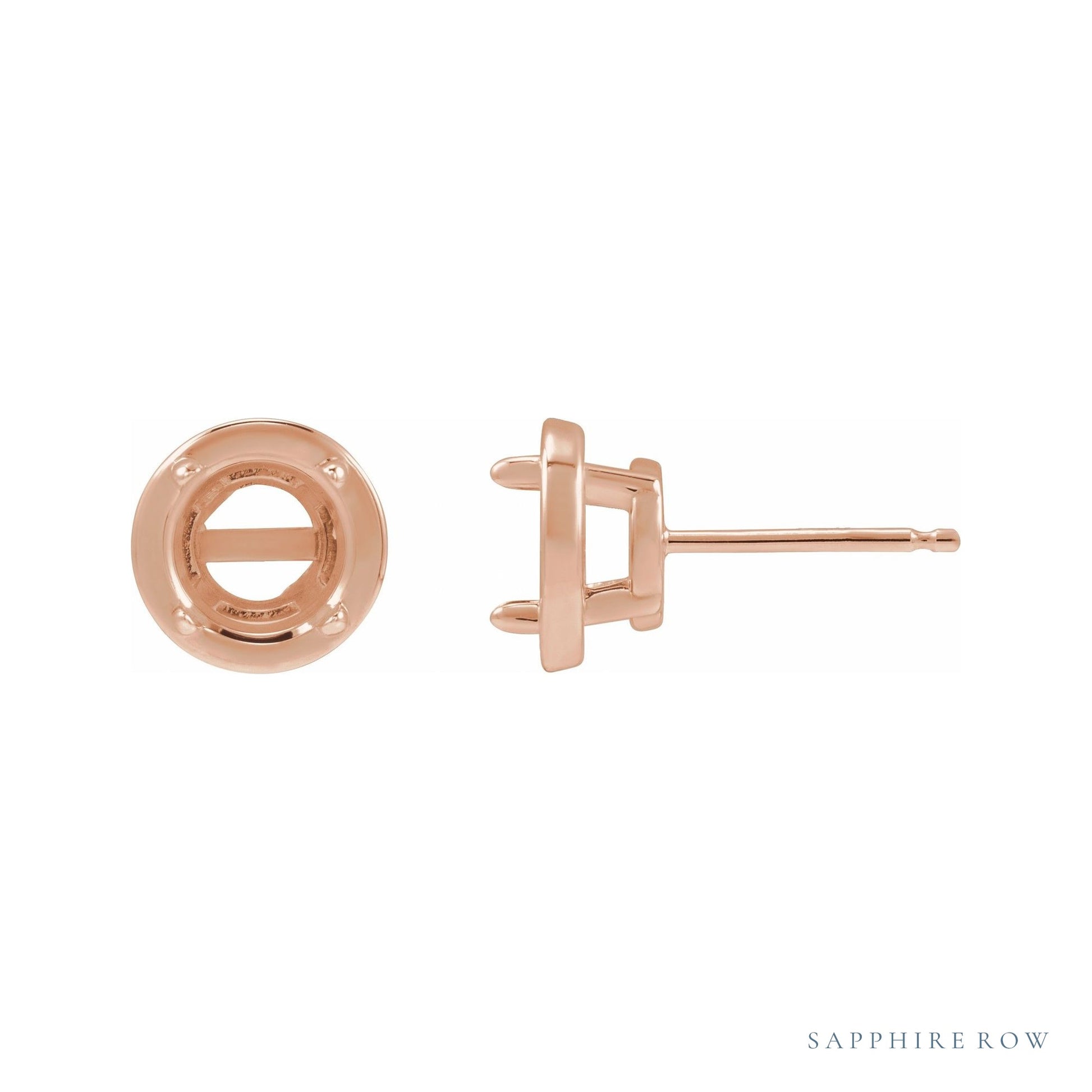 Sapphire Row Round Claw-Prong Bezel-Style Stud Earrings setting in 14K Rose Gold, shown with a center stone (sold separately)