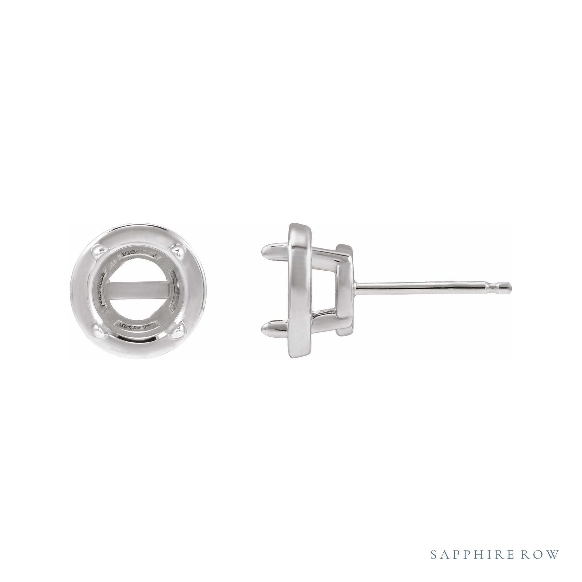 Sapphire Row Round Claw-Prong Bezel-Style Stud Earrings setting in 14K White Gold, shown with a center stone (sold separately)