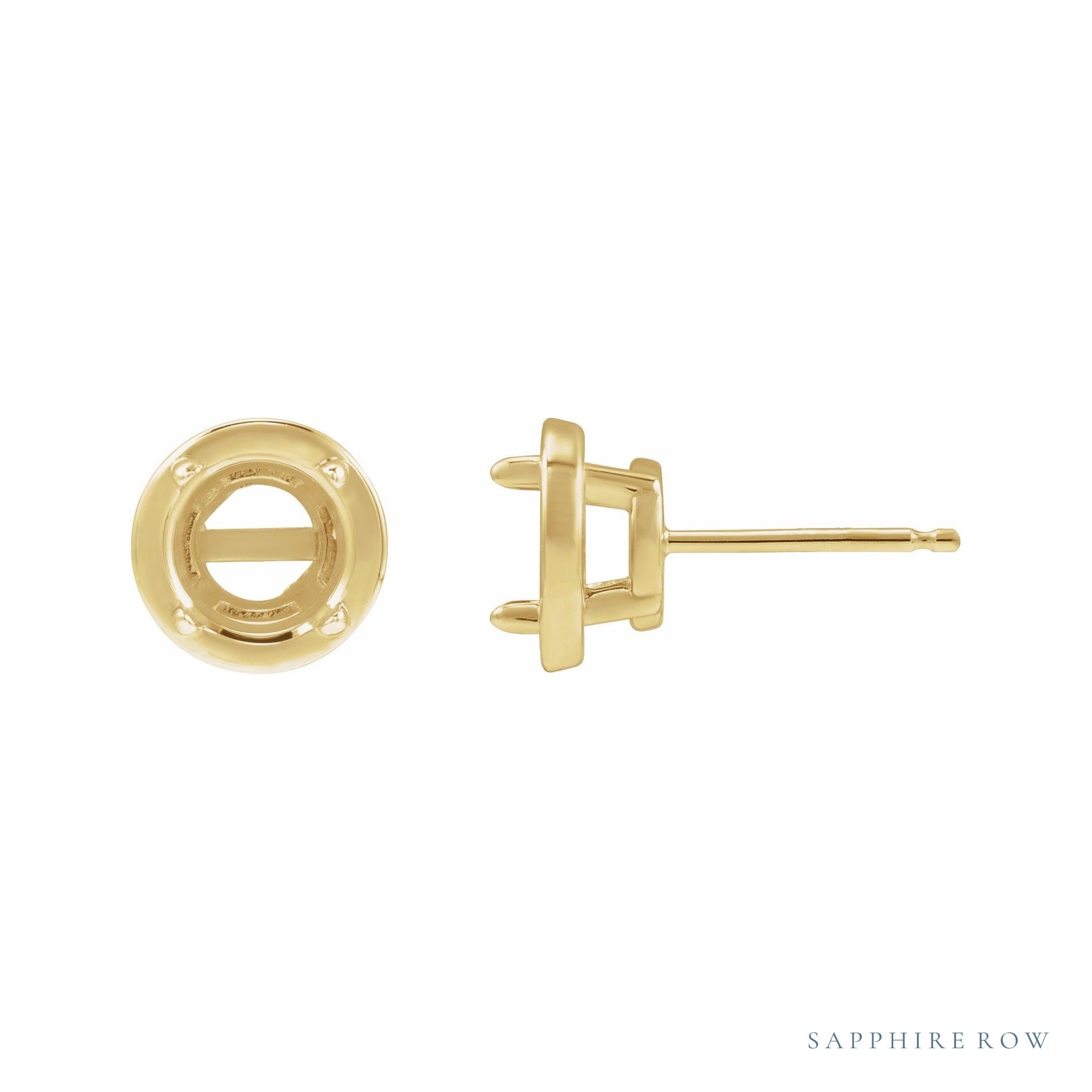 Sapphire Row Round Claw-Prong Bezel-Style Stud Earrings setting in 14K Yellow Gold, shown with a center stone (sold separately)